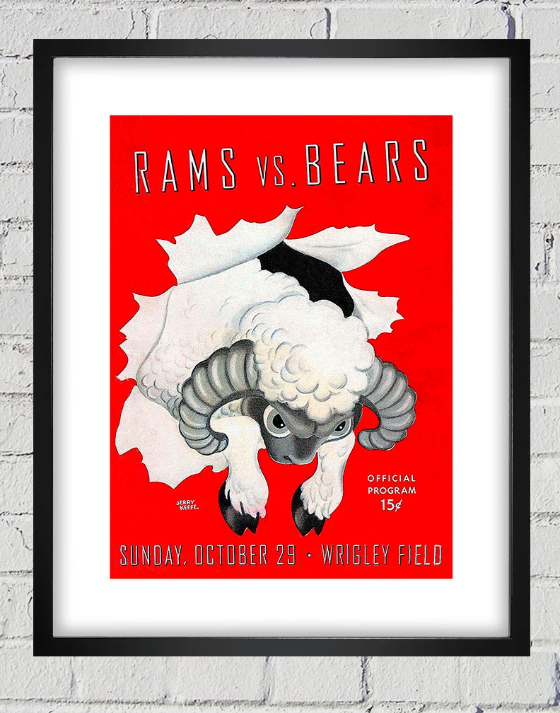 1944 Vintage Cleveland Rams - Chicago Bears Football Program Cover Digital Reproduction Print Or Matted Framed