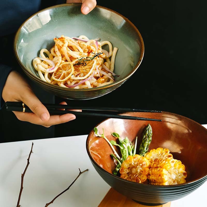 Authentic Japanese Style Ceramic Ramen Bowl | High Quality Kiln Turned Large Noodle Original Minimalistic Asian Tableware Pho