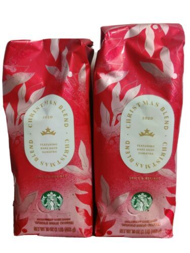 2 Starbucks Christmas Blend Dark Roast Whole Bean Coffee 1lb each EXP 07/2021
