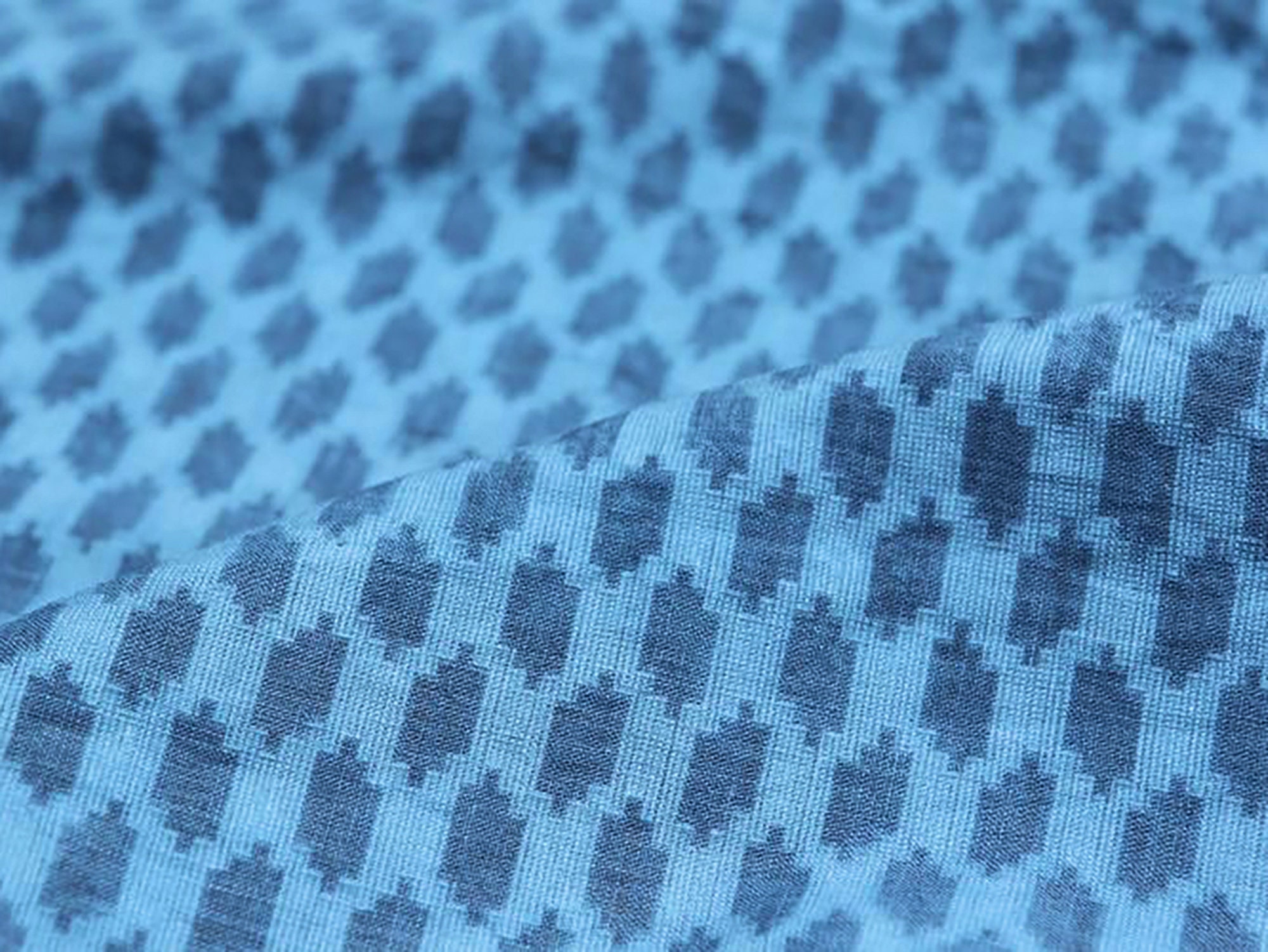Shibori Indigo Dyed Ramie Blend Linen Fabric - Natural Plant Dye/Hand Tie Blue Special Texture Cloth