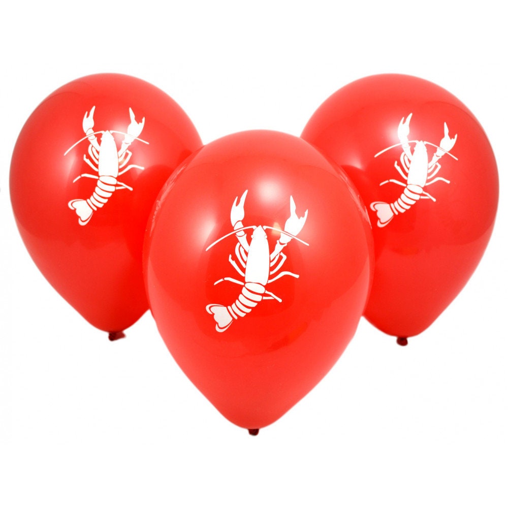 Crawfish Red Latex 11 Double Sided Printed Balloons Lobster Seafood Boil Party New Orleans Cajun Birthday
