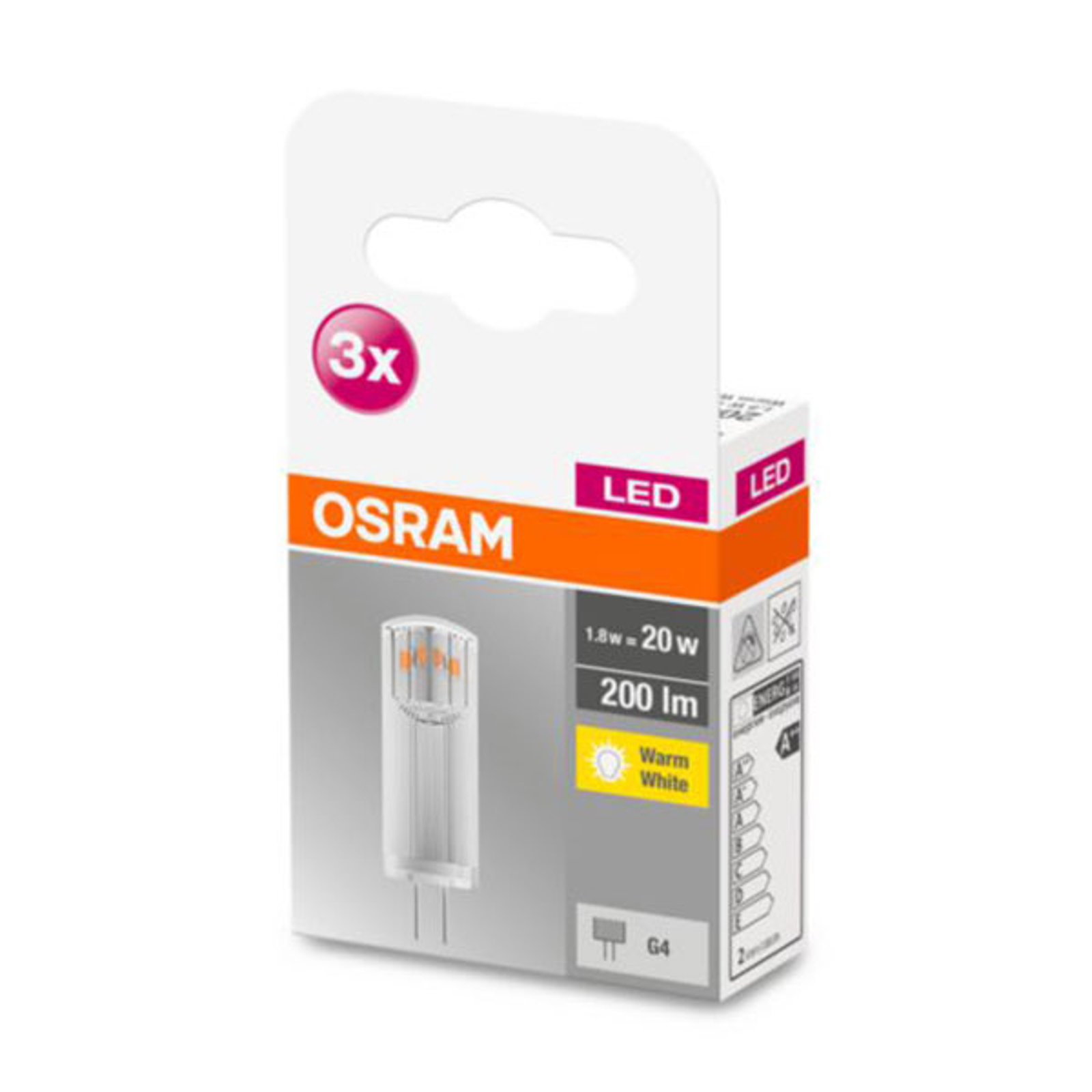 OSRAM kaksikantainen LED-lamppu G4 1,8W 2700K 3kpl