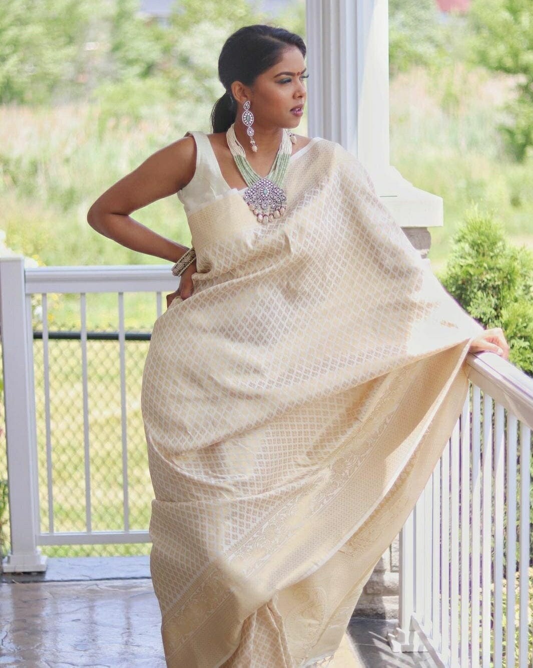 Zari Woven Blended Gold Kajivaram Style Soft Silk Saree , Bridal Wedding Designer Sabyasachi Edition