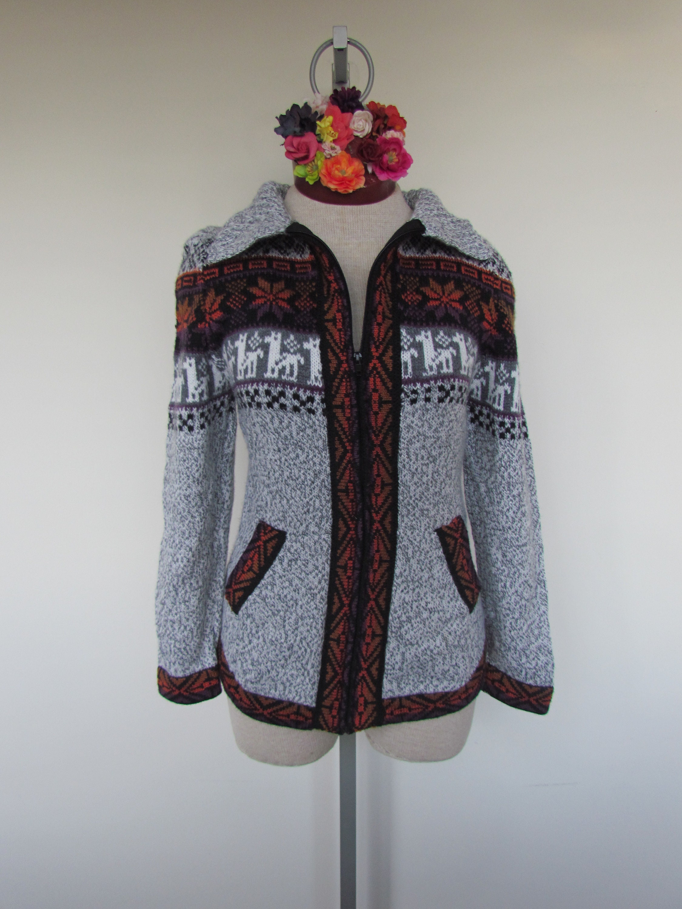 Alpaca Blend Medium Cardigan Zipper Hoodie/Peruvian Sweater/Pullover Zipper Sweater For Women