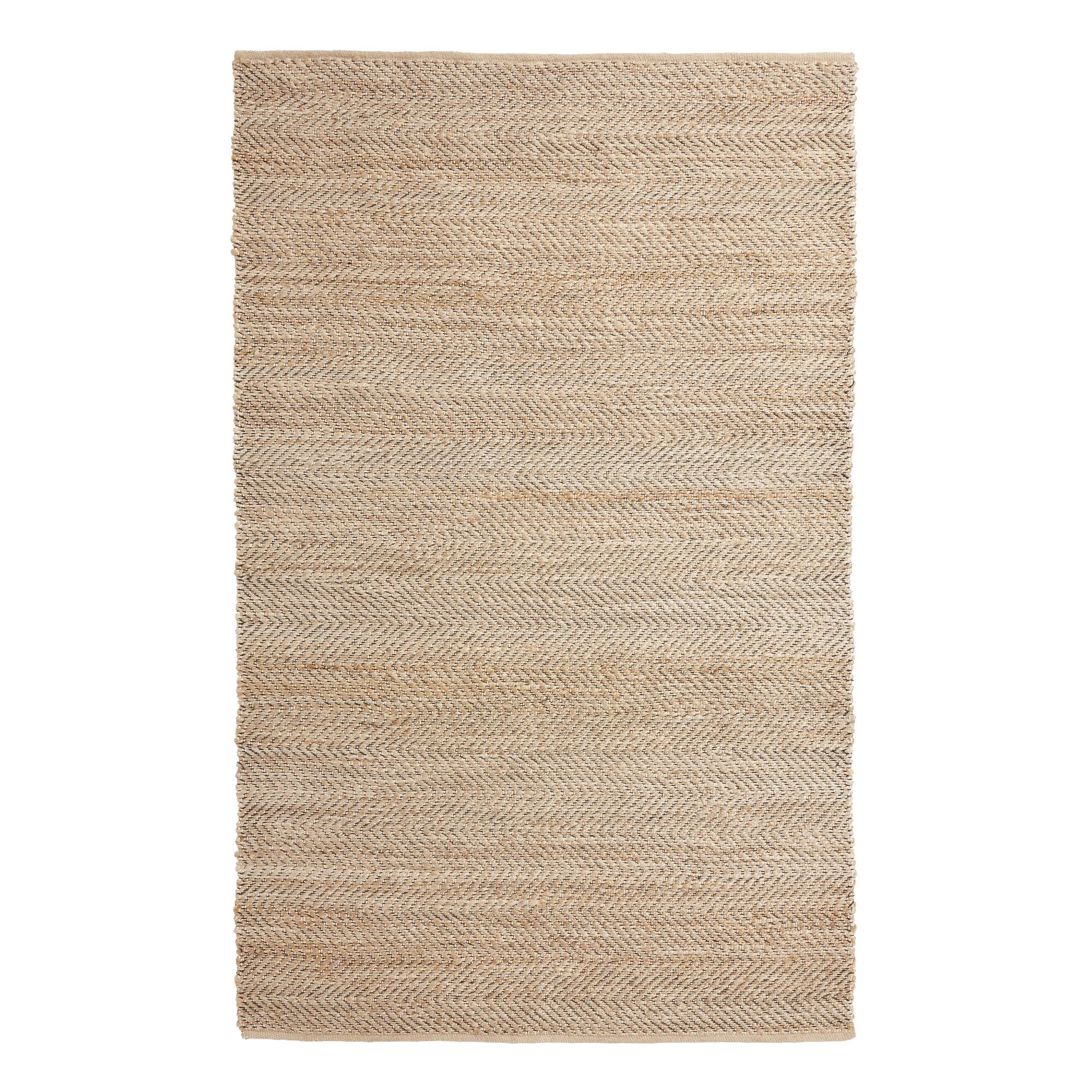 Natural and Black Jute and Cotton Chevron Reversible Rug - 5' x 8' by World Market