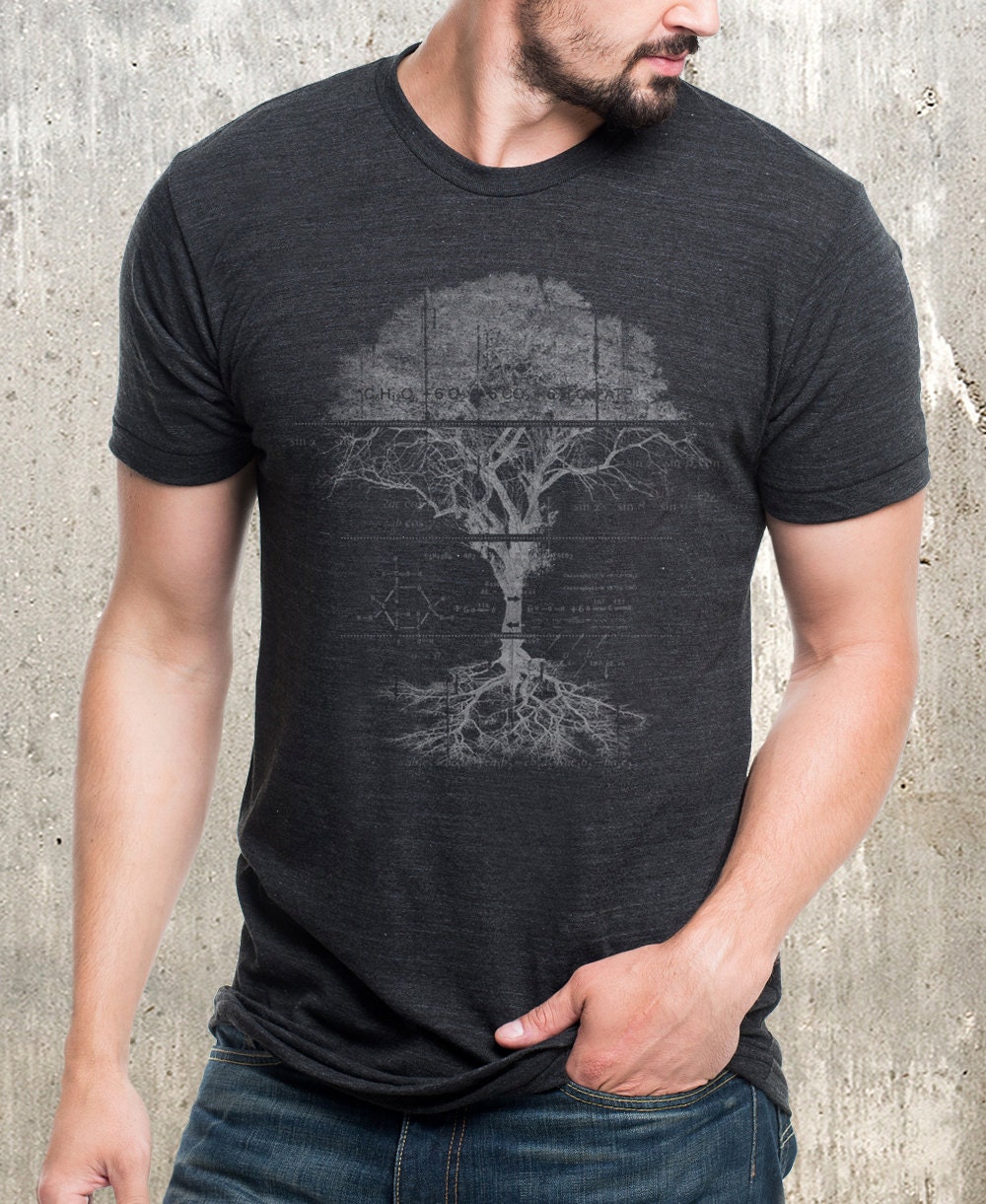 Men's Tri-Blend Graphic Tee - Tree Diagram & Schematics Screen Print T Shirt Forest Men's/Unisex | Tri-Black