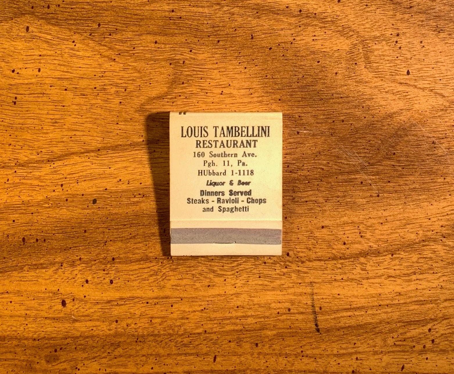 Vintage Matchbook, Louis Tambellini, Italian, Seafood, Restaurant, Pittsburgh, Lobster, with 20 Match Sticks, Free Ship in Usa