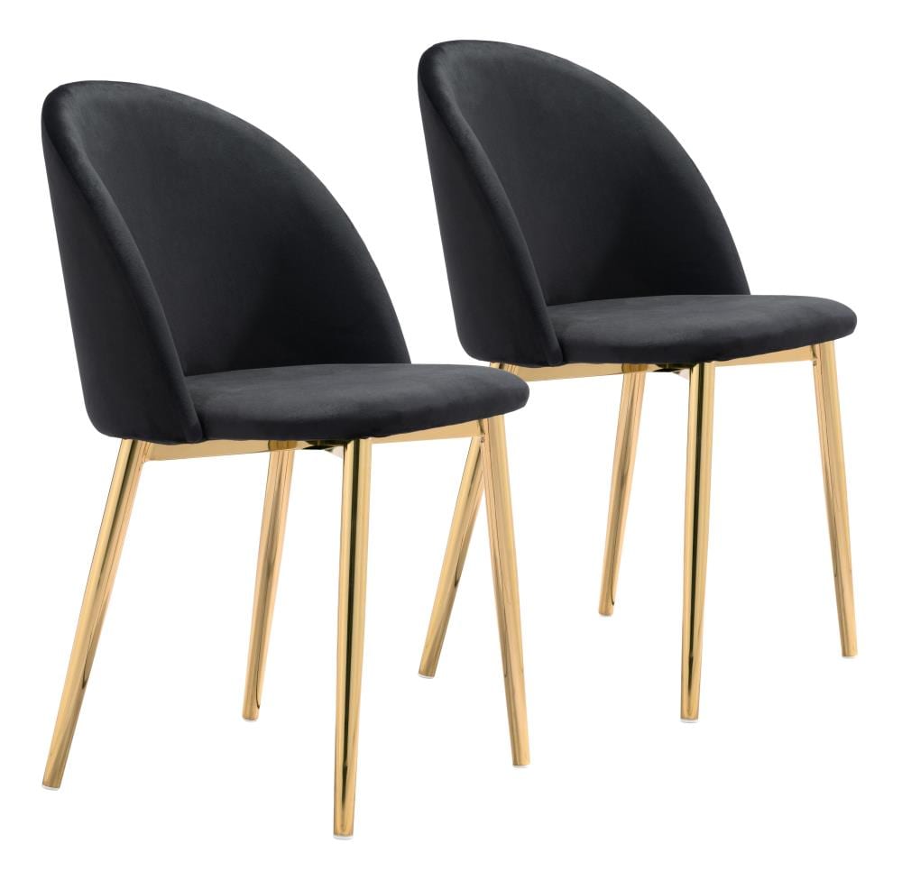 Zuo Modern Set of 2 Cozy Contemporary/Modern Polyester/Polyester Blend Upholstered Dining Side Chair (Metal Frame) in Black | 101556