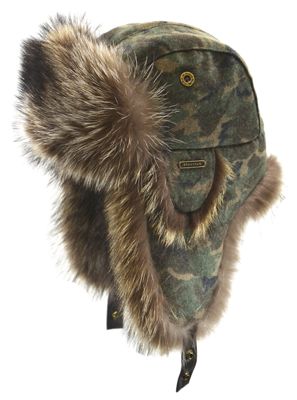 Crown Cap Raccoon Aviator Hat with Melton Wool Blend Camouflage - M