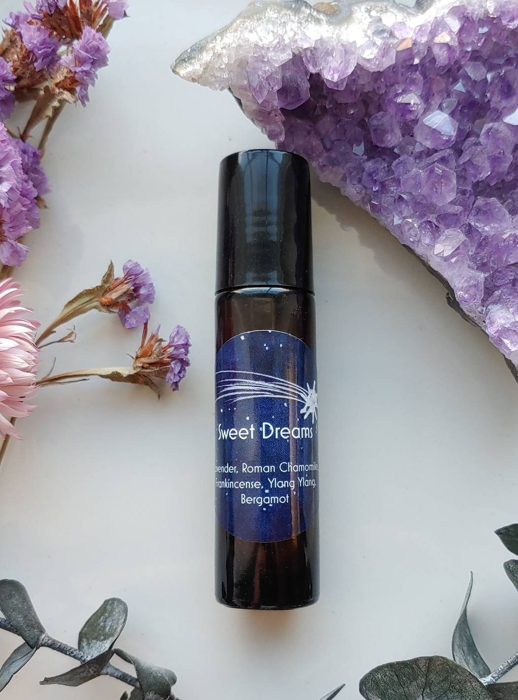Sleep Well Essential Oil Roller| Blend For Sweet Dreams, Relaxation, Calm + Insomnia Relief| Infused With Amethyst Moonstone