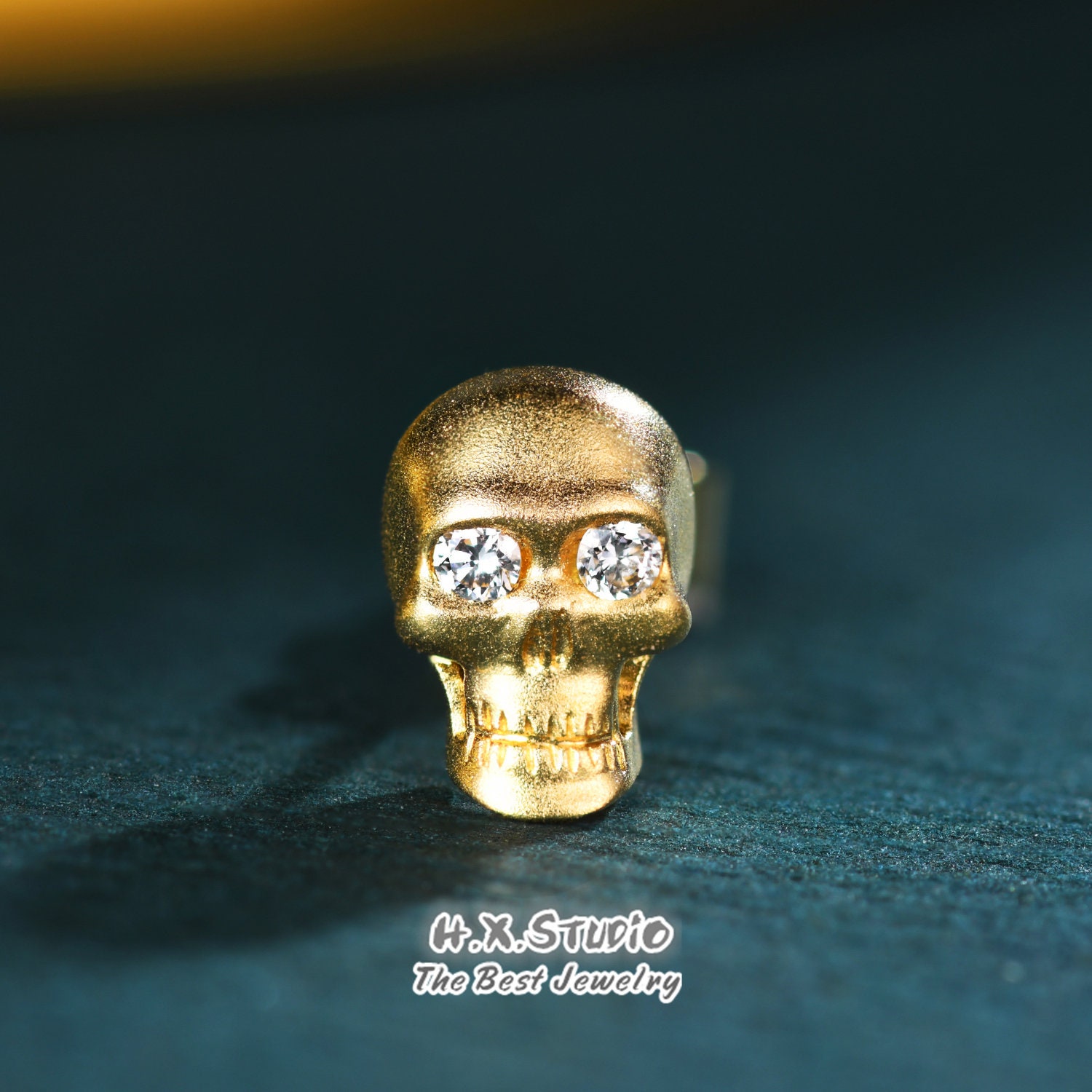 Dainty Diamond Skull Stud Earrings, Solid 18K Gold, Custom Jewelry, Personalization Design, Gothic Steam Punk Halloween Jewelry