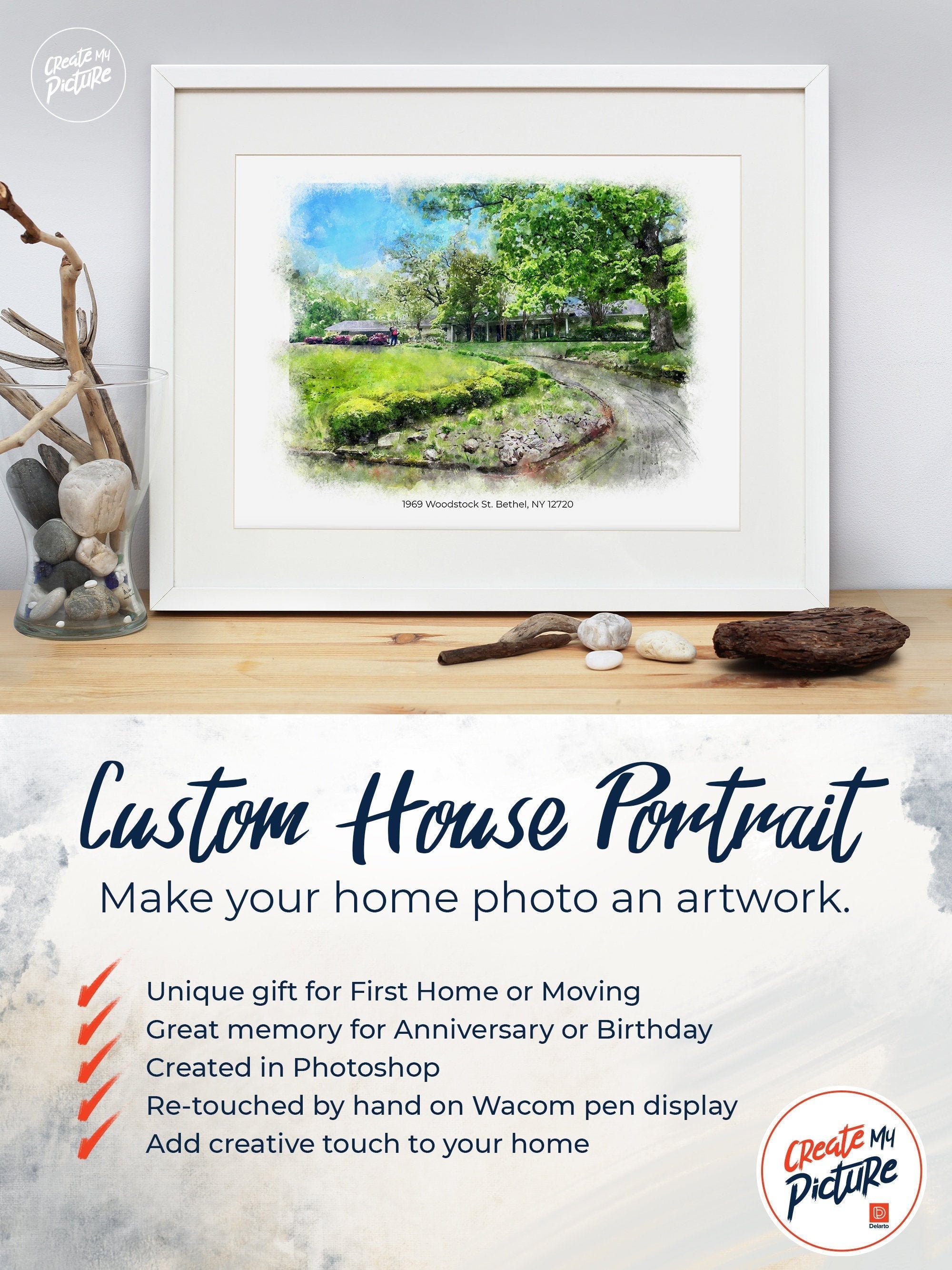 House Portrait, Custom Watercolor New Home Picture, Memory Gift, Realtor Closing Gift