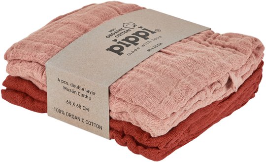 Pippi Organic Musselinteppe 4-pack, Misty Rose