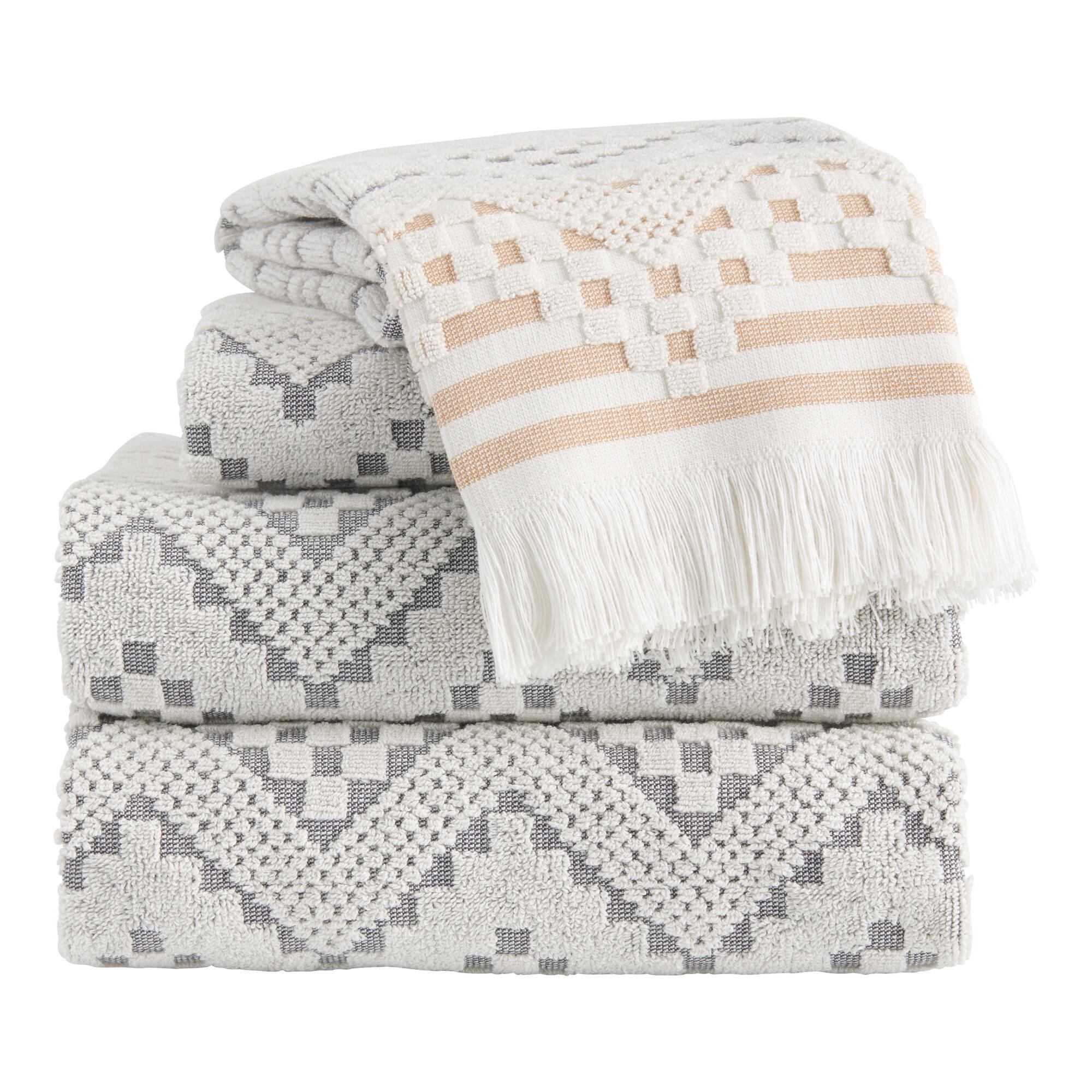 Gray and Hazel Brown Sculpted Geo Tulum Towel Collection by World Market