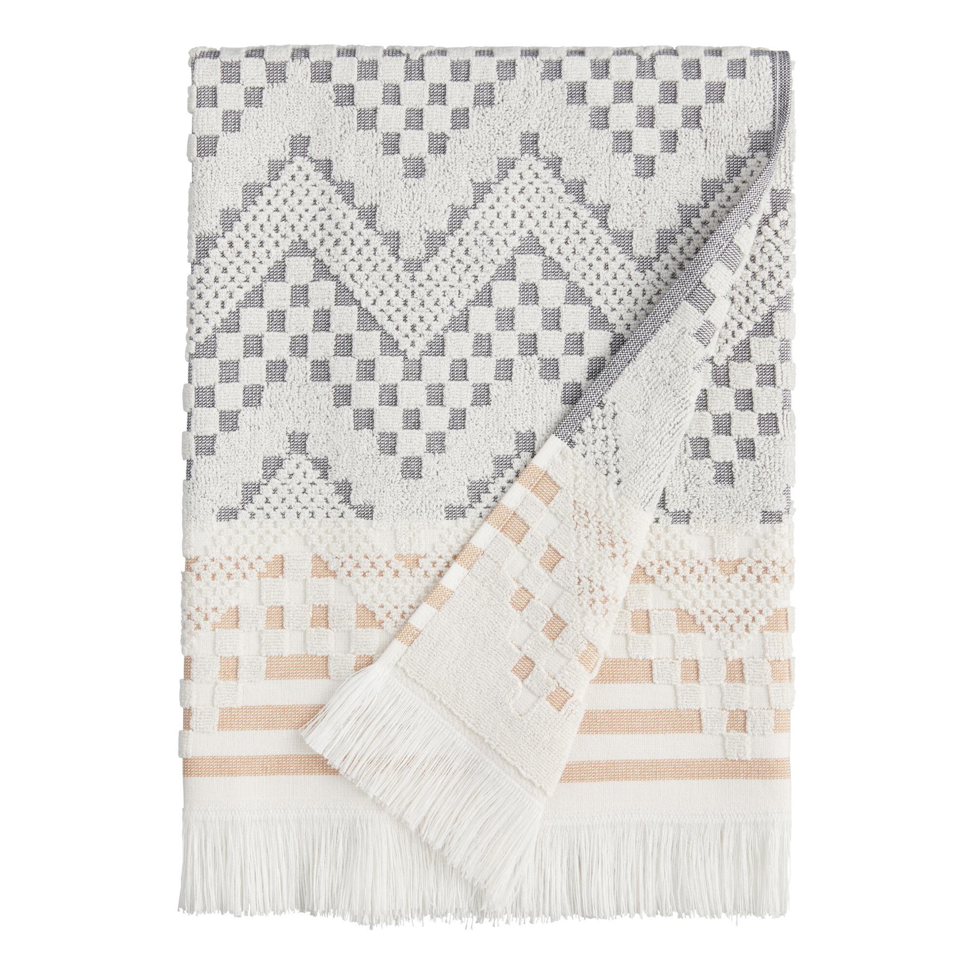 Gray and Hazel Brown Sculpted Geo Tulum Bath Towel: Pink by World Market