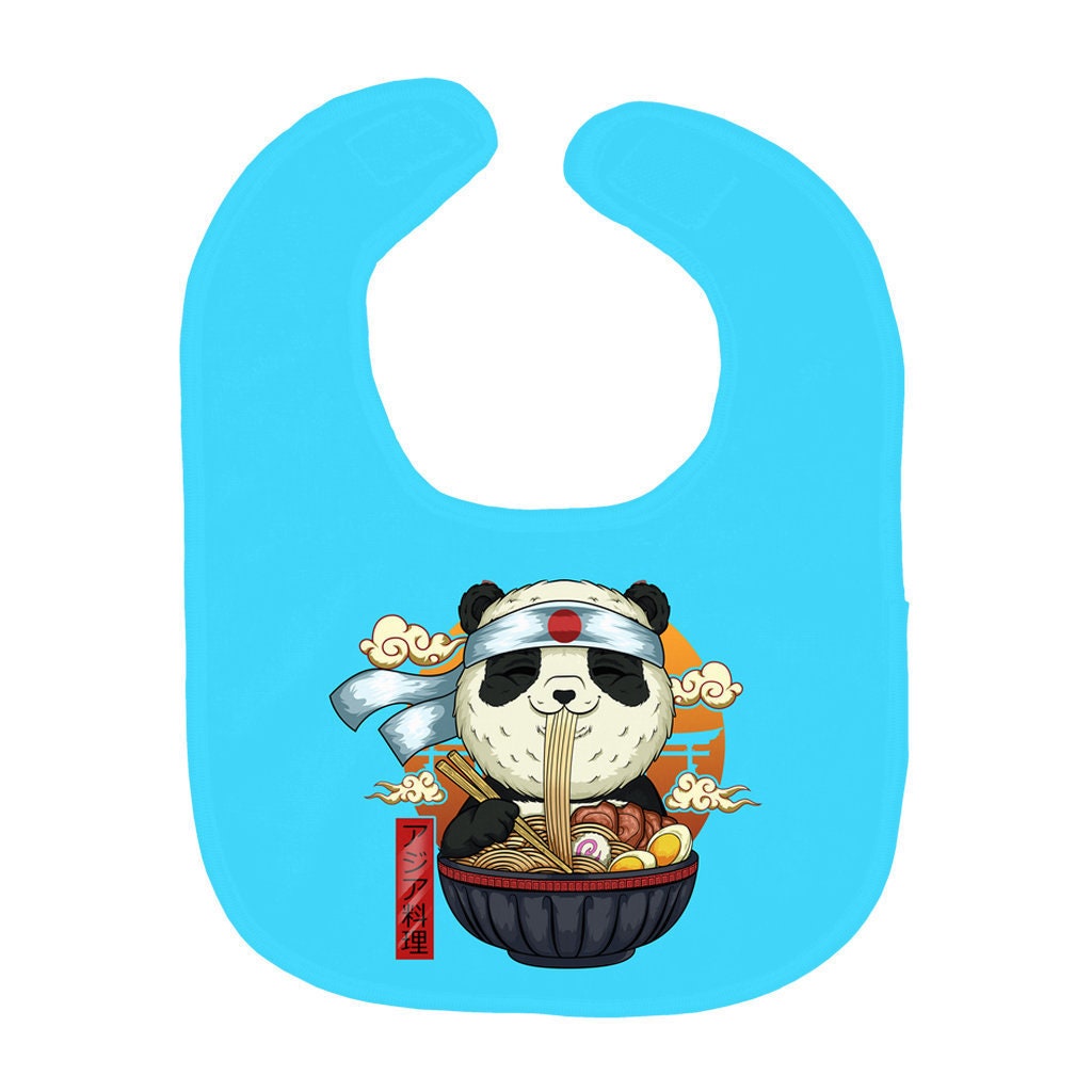 Ramen Noodle Panda Cute Japanese Food New Born Aqua Boys Or Girls Baby Bib