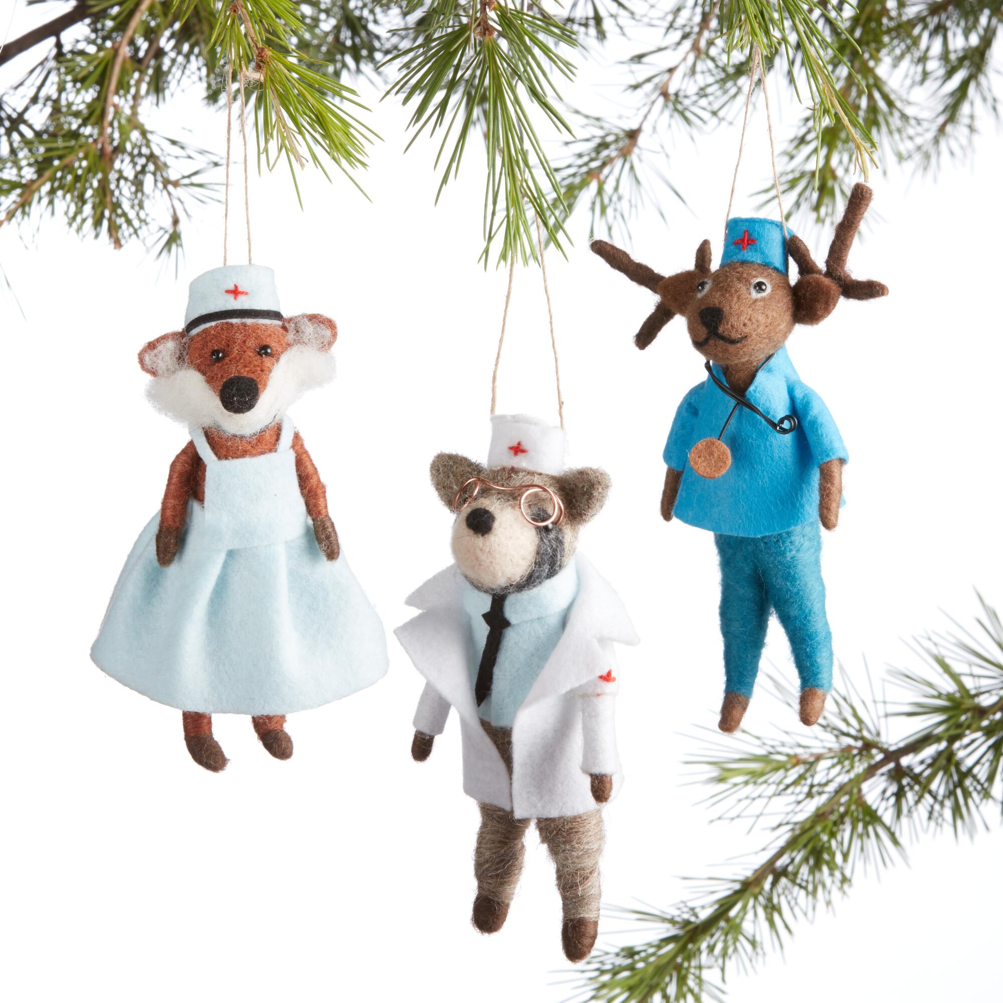 Felted Wool Medical Animal Ornaments Set of 3: Multi by World Market