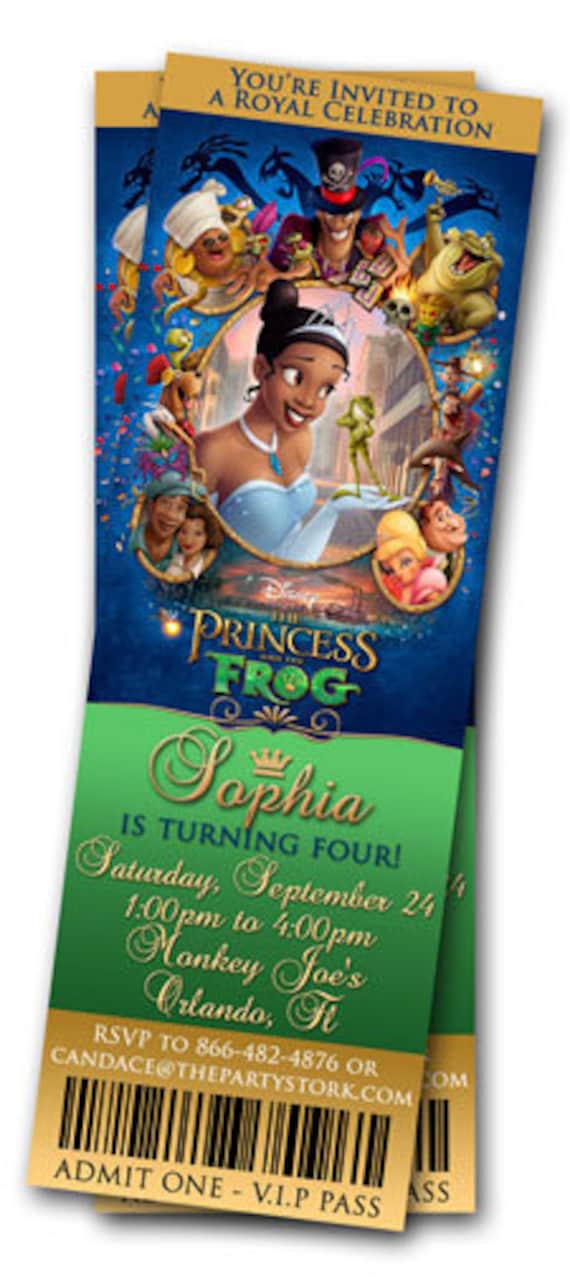 The Princess & The Frog Invitations Printable Kids Custom Ticket Birthday Invites You Print