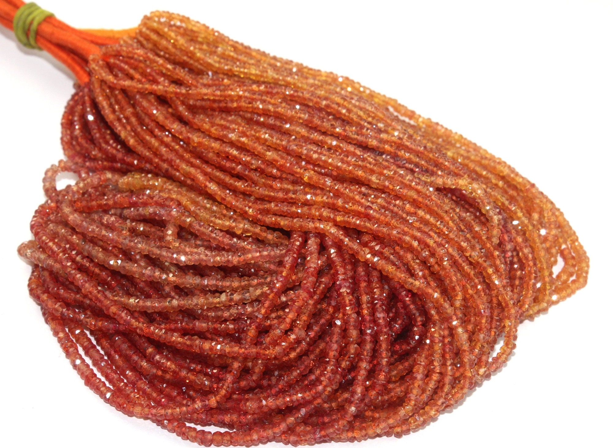 19 3 - 3.5mm Natural Orange Songea Sapphire Micro Faceted Rondelle Beads Semiprecious Gemstone Diy Jewelry Making Wire Wrapping