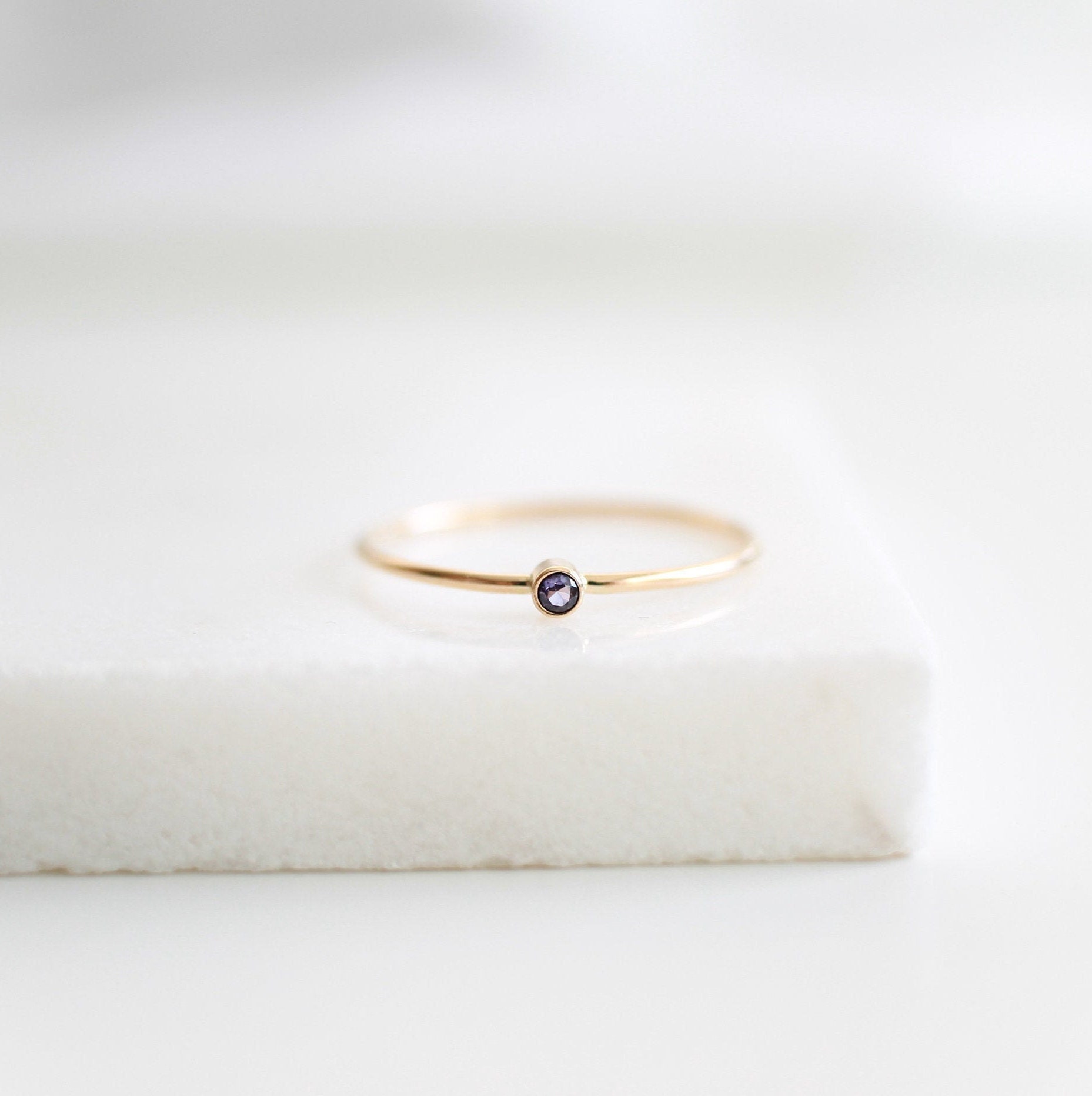Tiny February Birthstone Ring - Amethyst Dainty Gold Gemstone Mothers Set Gift For Her Stacking Rings 2mm