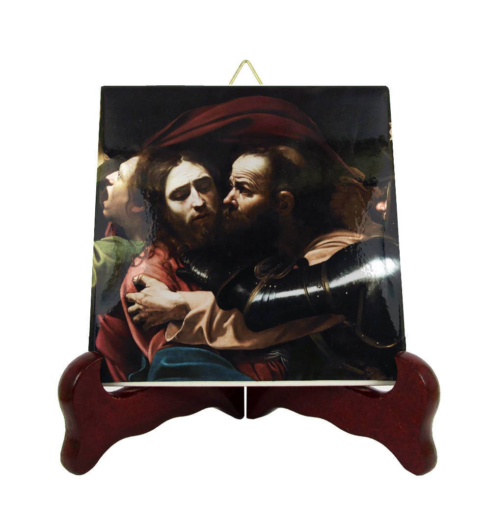 Religious Decor - The Taking Of Christ Icon On Ceramic Tile Baroque Art From A Religious Painting By Caravaggio