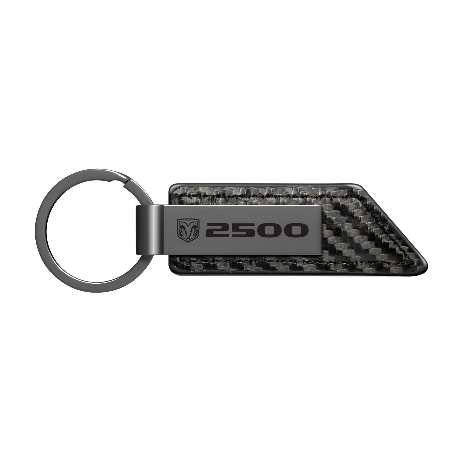 Ram 2500 Logo Gunmetal Black Gray Metal Plate Carbon Fiber Texture Leather Key Chain