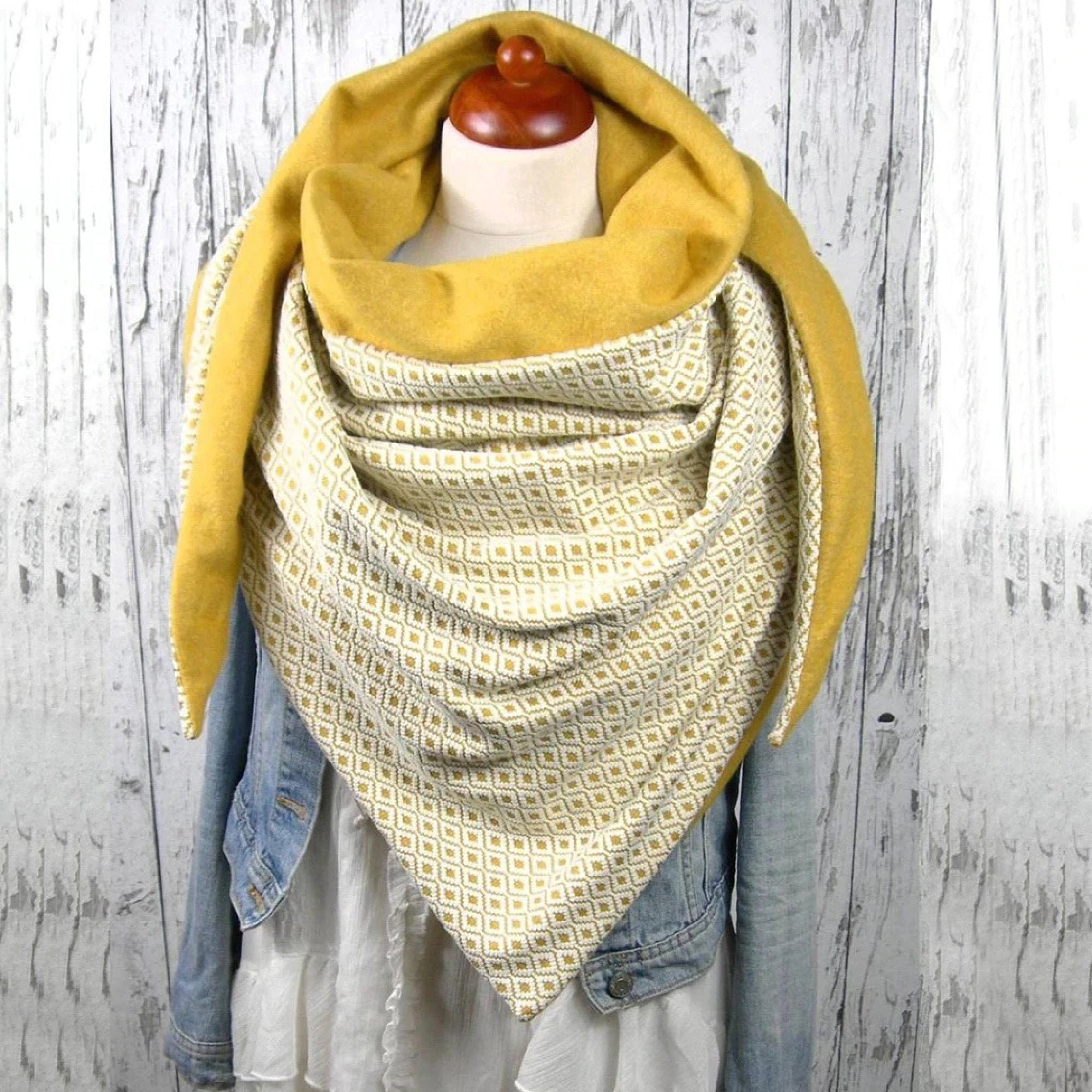 Wrap Scarf With Button, Triangular Blend Scarves, Button Scarf, Cotton Brown Gift For Her