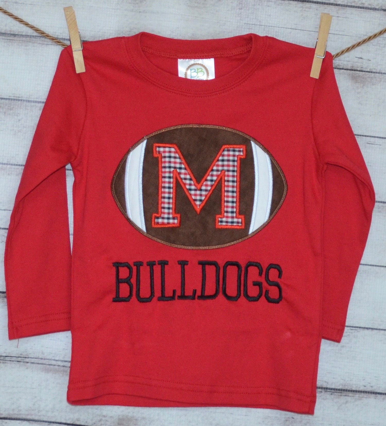 Personalized Football With Initial Applique Shirt Or Bodysuit