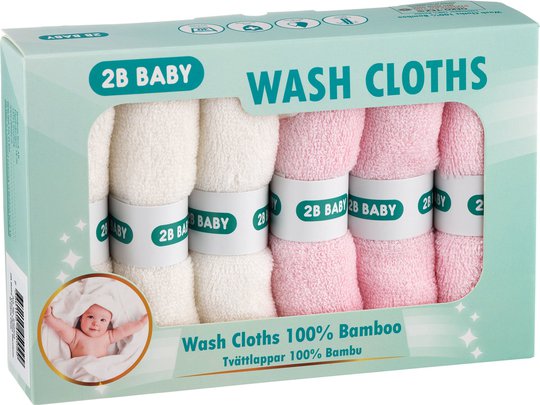 2B Baby Vaskekluter Bambus 6-pack, Rosa