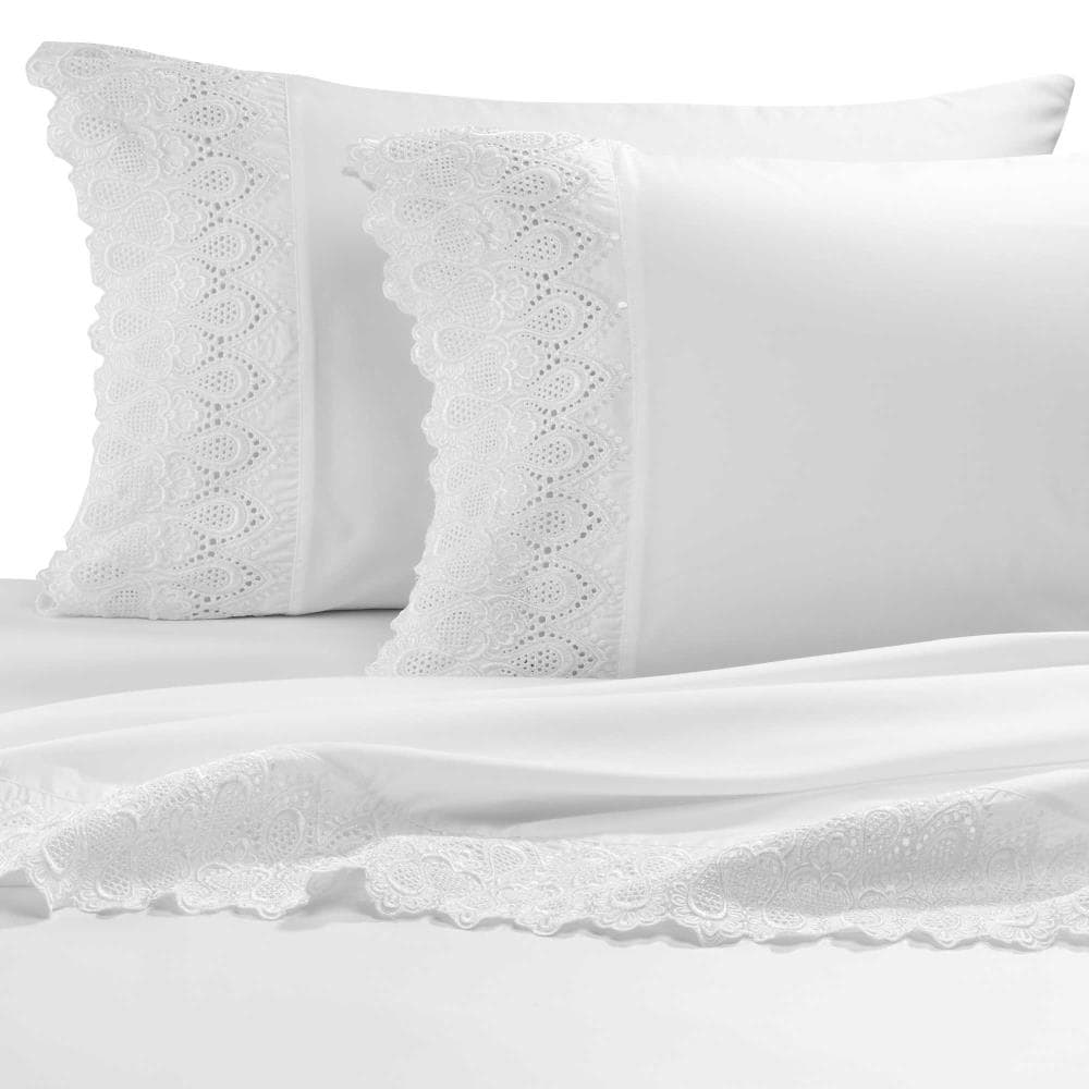 Grace Home Fashions RENAURAA Smart Queen Cotton Blend Bed Sheet in White | 600CVC_N LC QN WHT