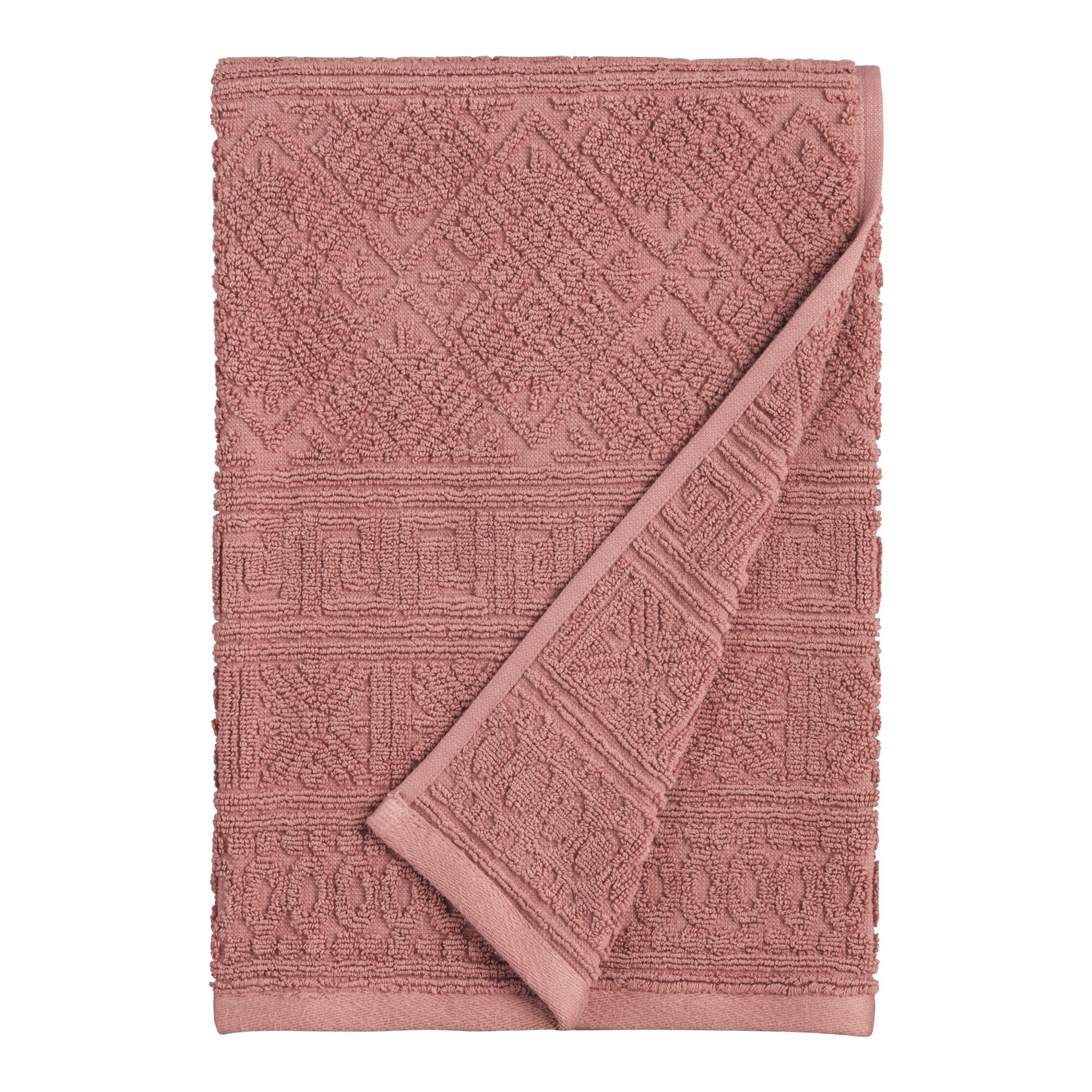 Blush Geo Textured Simone Bath Towel: Pink - Cotton by World Market