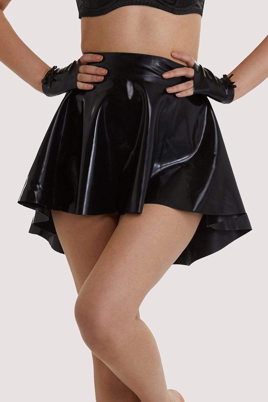 Bettie Page Black Latex Flippy Skirt UK 12 / US 8