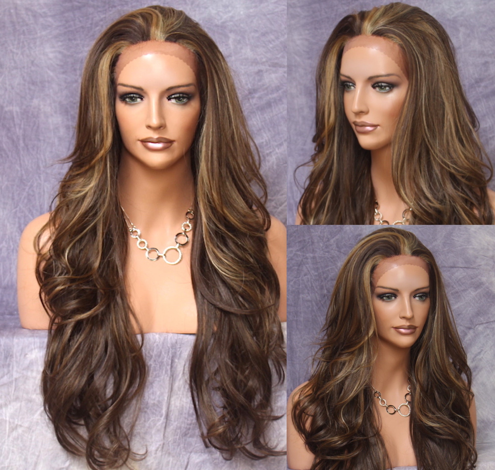 Human Hair Blend Lace Front Wig Layered & Wavy Beautiful Carmel Blonde Brown Mix Cancer/Alopecia/Cosplay