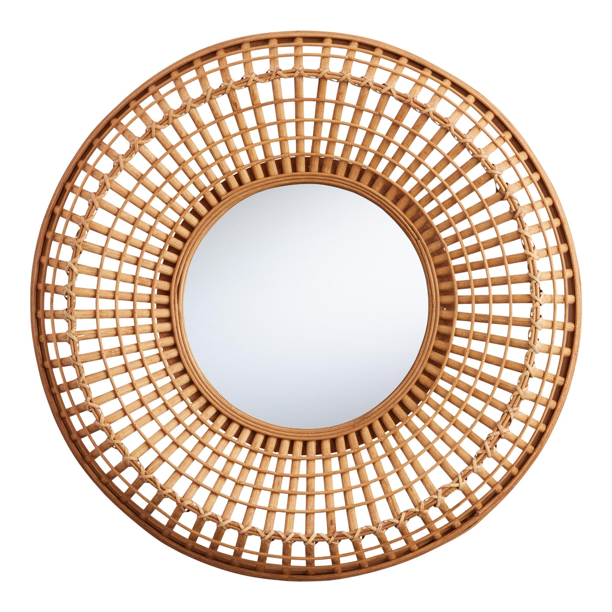 Round Natural Bamboo Woven Mirror - Natural Fiber - Medium (36" & under) by World Market