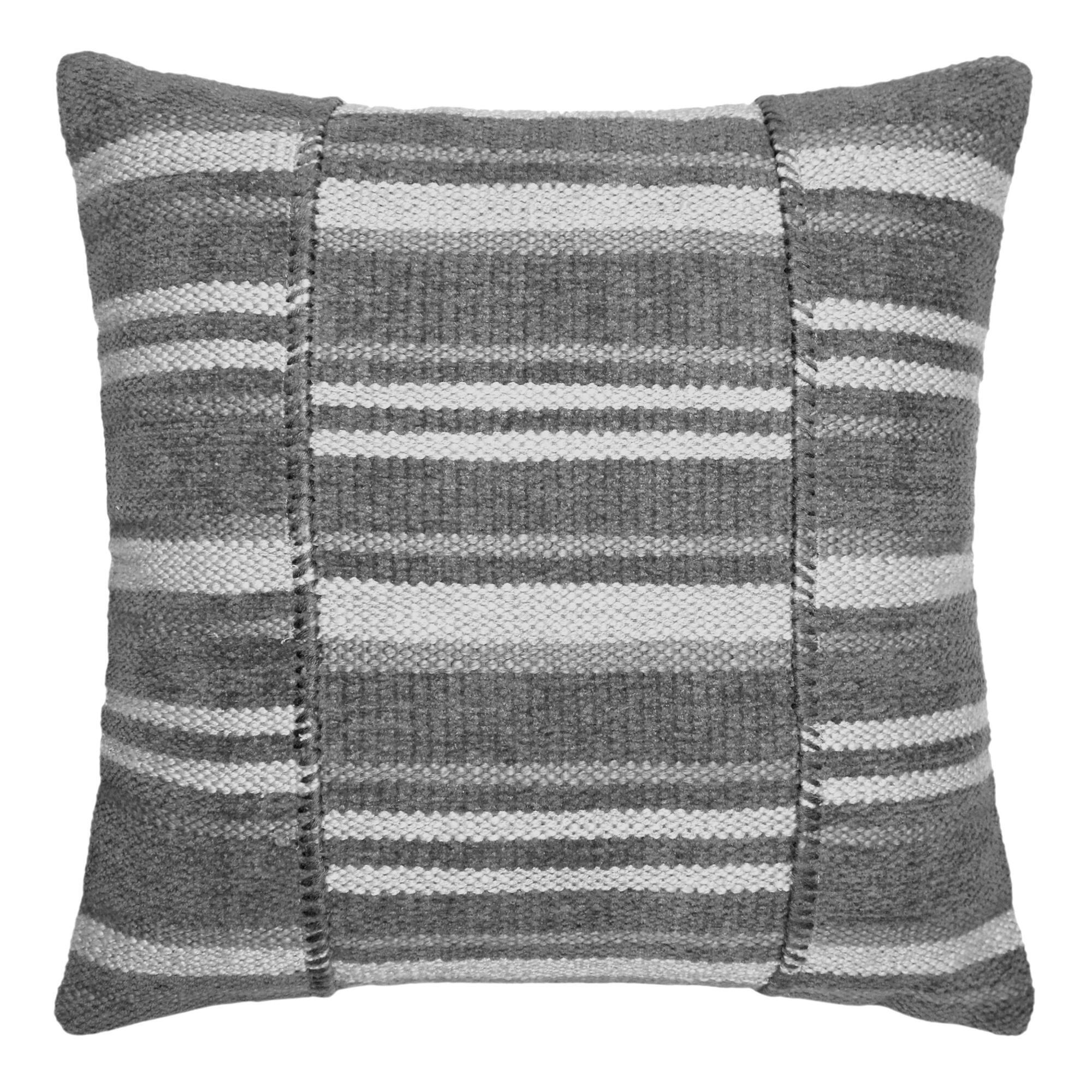 Ladder Stripe Chenille Throw Pillow: Gray - Cotton - 18" Square by World Market