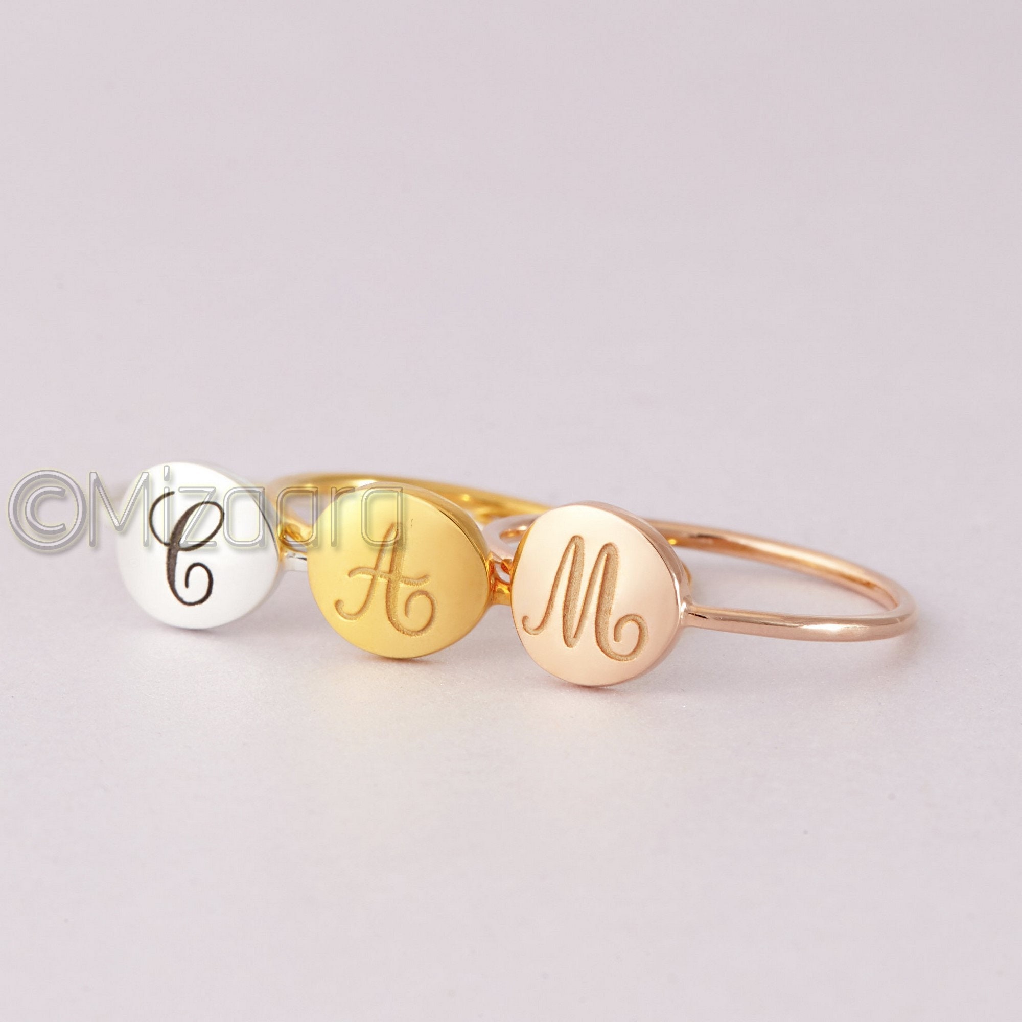 Initial Disc Ring - Gold, Rose Or Silver Mothers Rings Stacking Custom Personalized Gift For Her Gold Plated