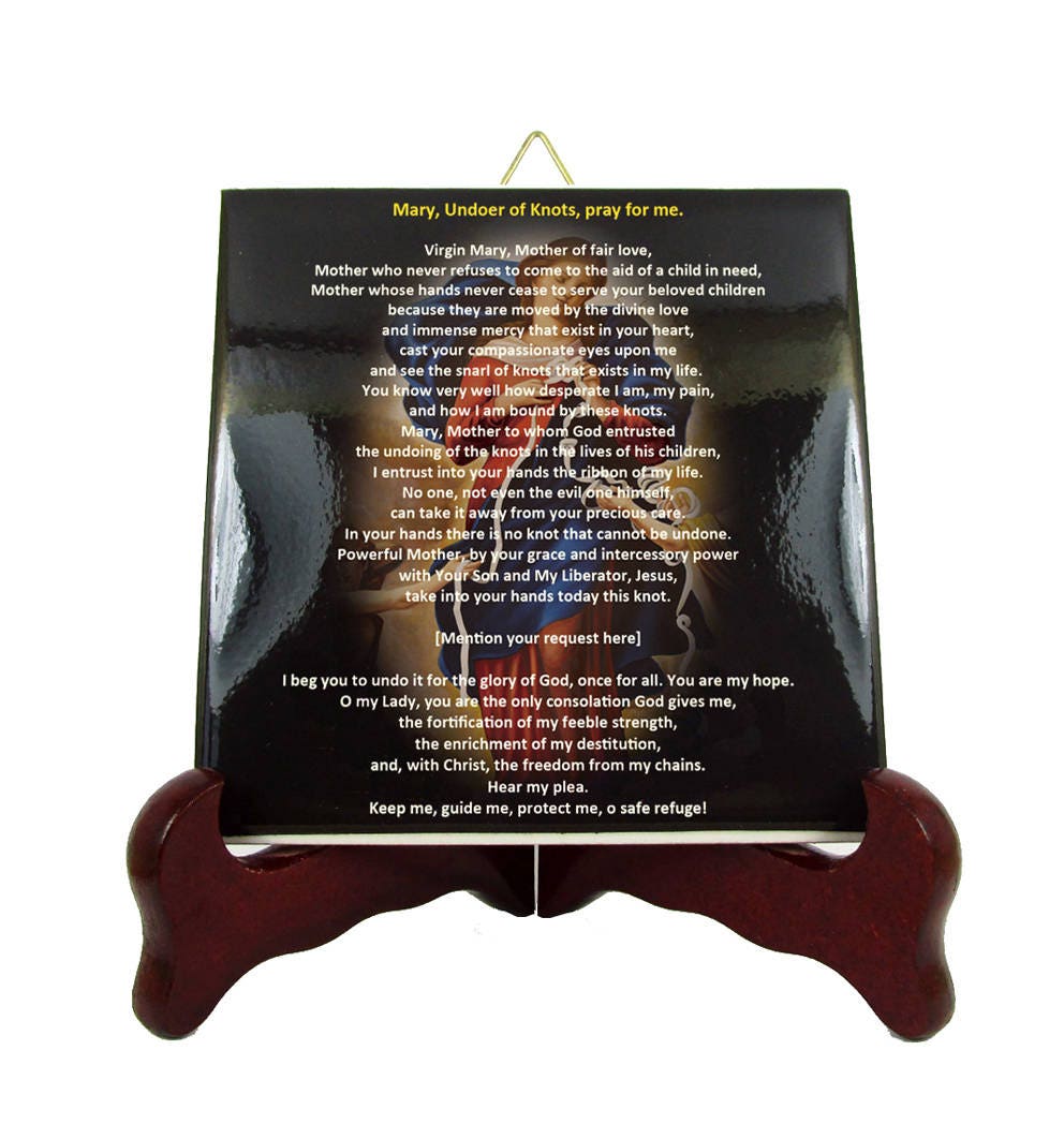 Catholic Prayer To Virgin Mary Undoer Of Knots - Collectible Ceramic Tile Prayer Handmade in Italy Devotional Gifts