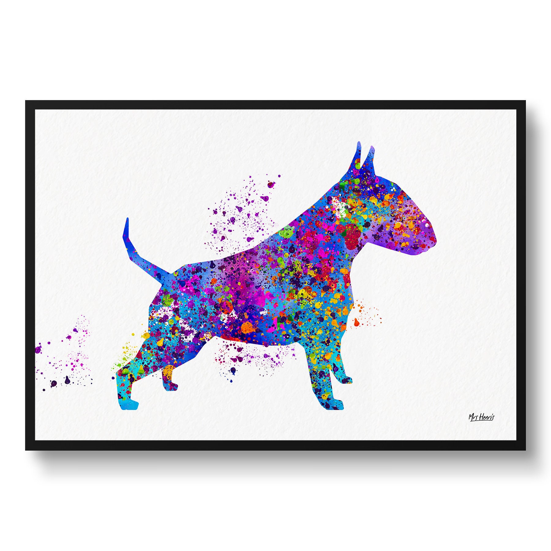 Bull Terrier Watercolour Dog Print - Splash Veterinary Decor Gift Illustration Framed & Unframed Wall Art For Lovers & Vets