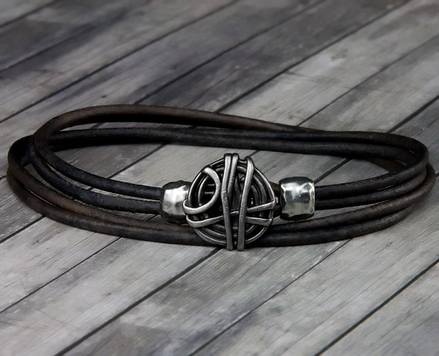 Wire Wrapped Leather Bracelet - Wrap Mens Womens Jewelry