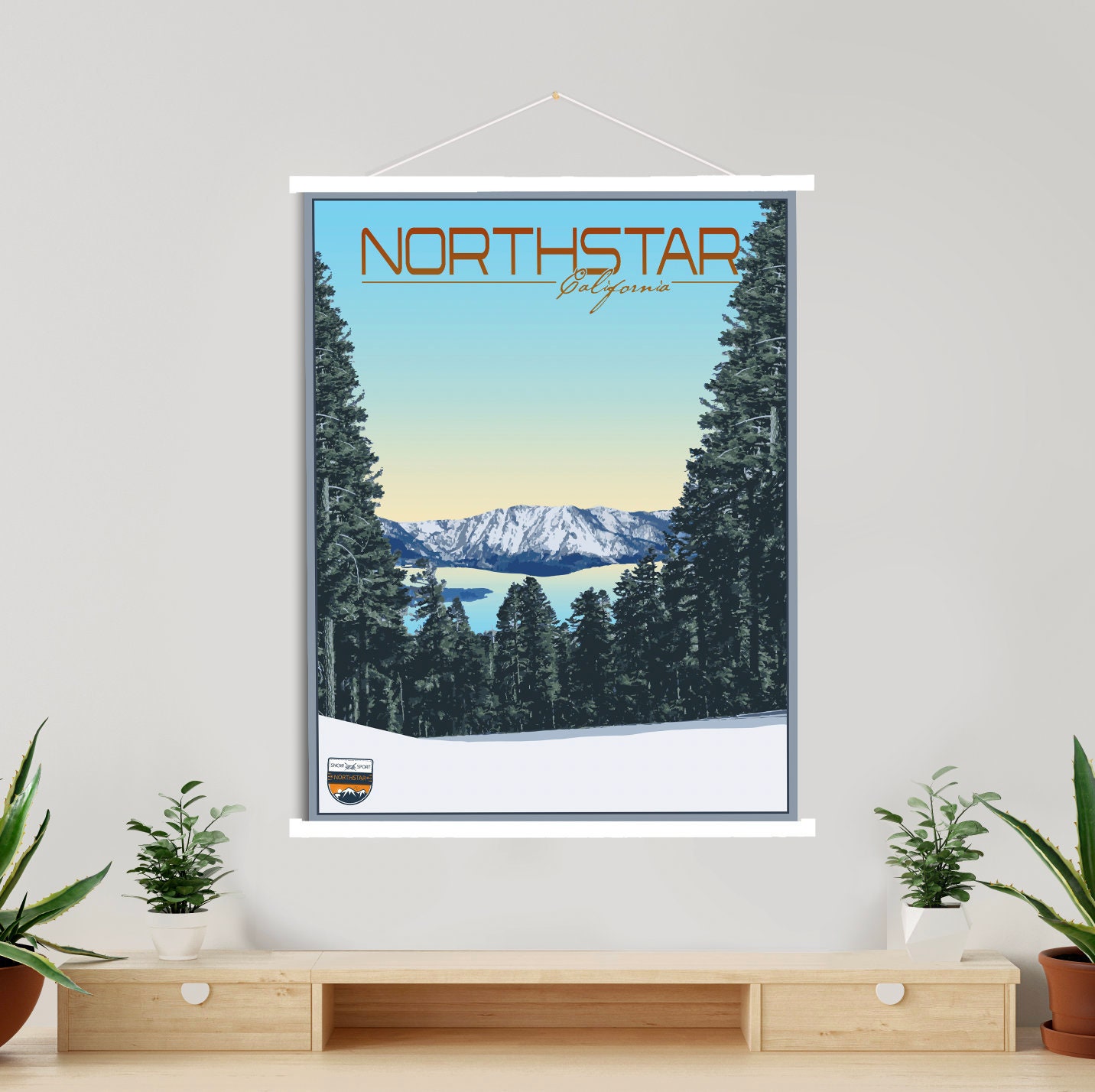 Northstar California Modern Illustration Print | Hanging Canvas Of Ski Resort Printed Marketplace