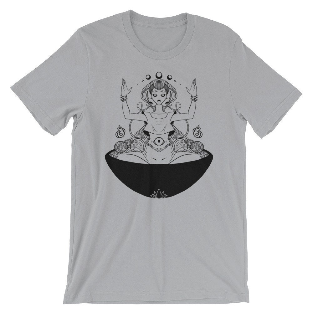Spiritual Girl in Ramen Noodle Bowl Anime Art T-Shirt, Cool Artwork Graphic Tee