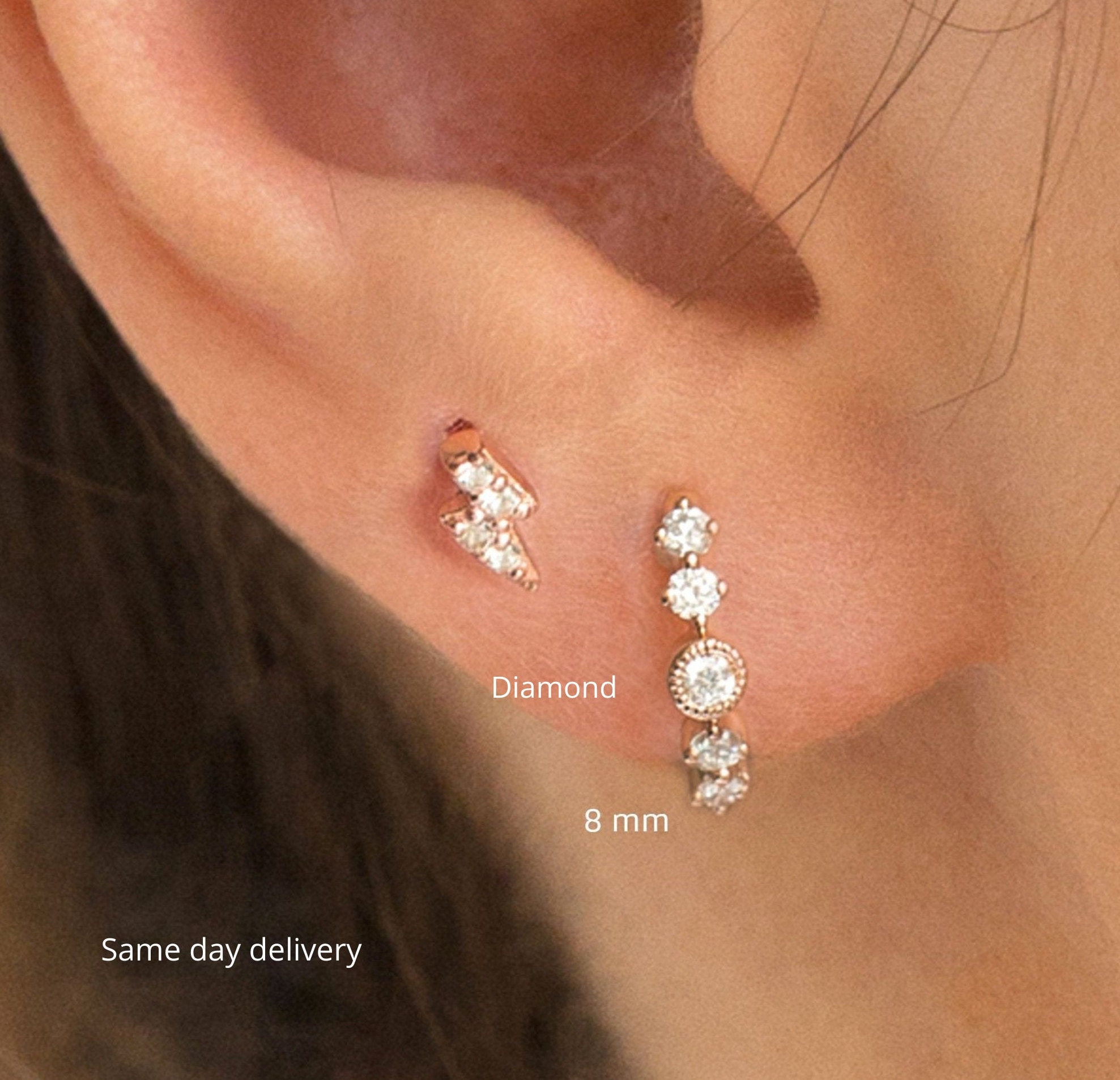 Diamond Huggie Hoop Earrings10K/14K Gold Earringslab Grown Diamond Earringstiny Earrings