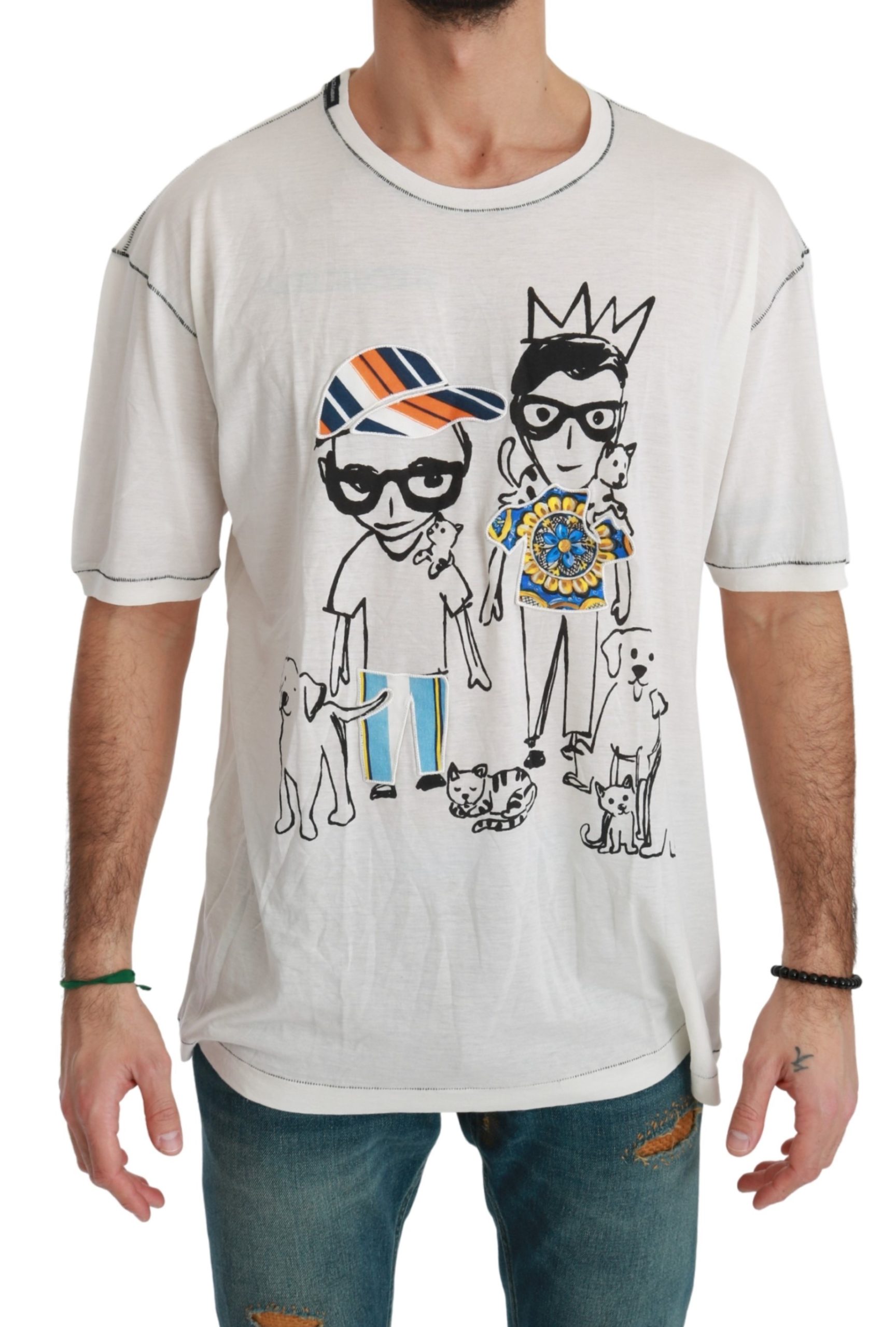 Dolce & Gabbana Men's Print Cotton T-Shirt White TSH4510 - IT50 | L