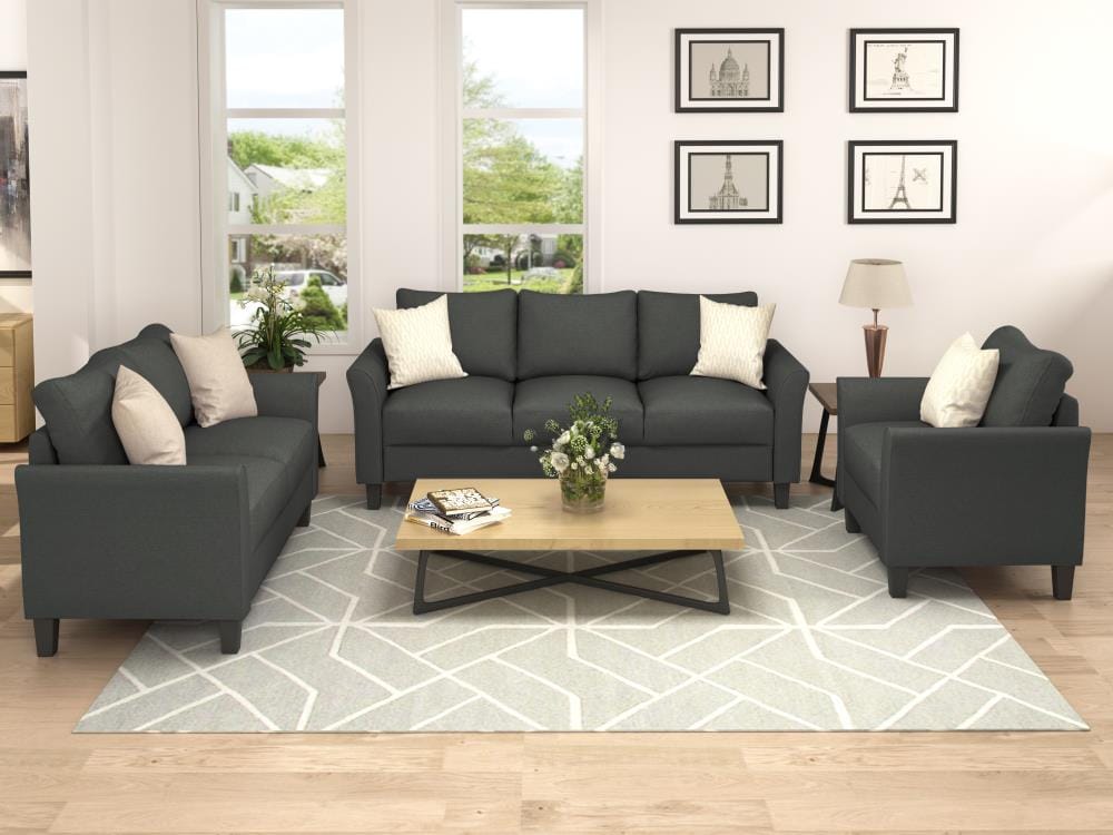 CASAINC Dark Grey Polyester-Blend 3 Living Room Sofa Set in Gray | BH-036BAA