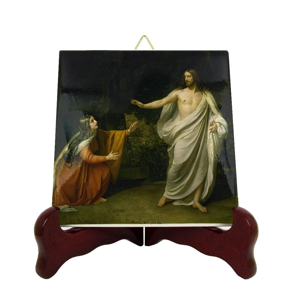 Christ With Saint Mary Magdalene - Religious Icon On Ceramic Tile Catholic Gifts Noli Me Tangere Resurrection Risen Jesus Easter