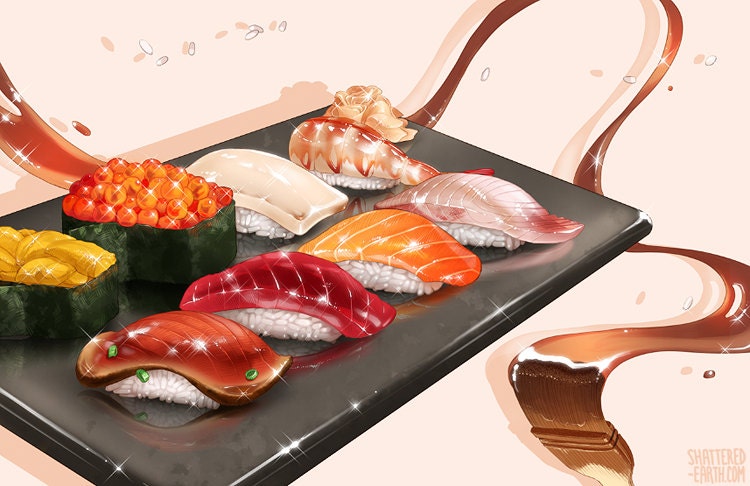 Sushi Ramen Egg Time Art Food Prints Sparkling Japanese Posters