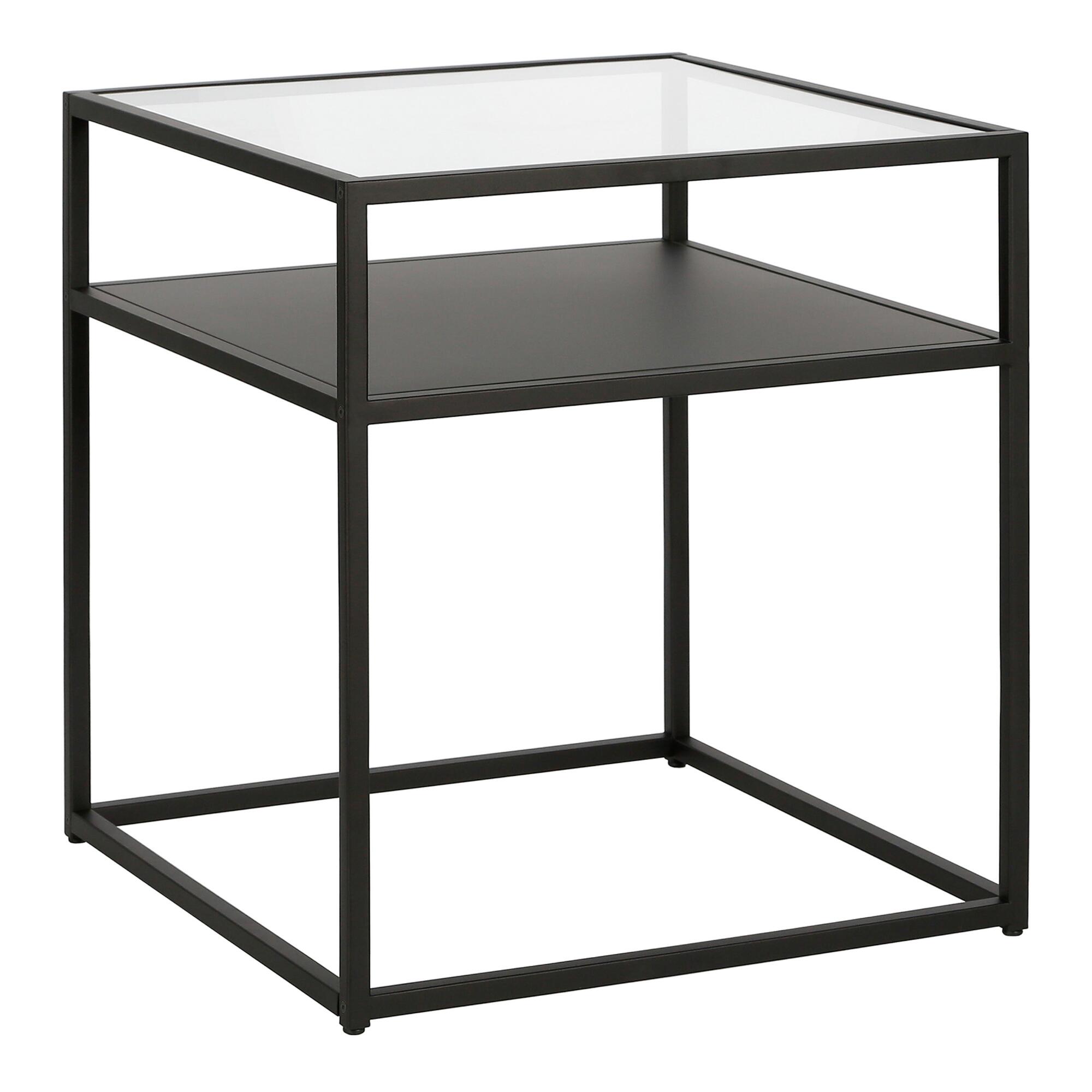 Square Black Metal and Glass Top Gia Accent Table with Shelf by World Market