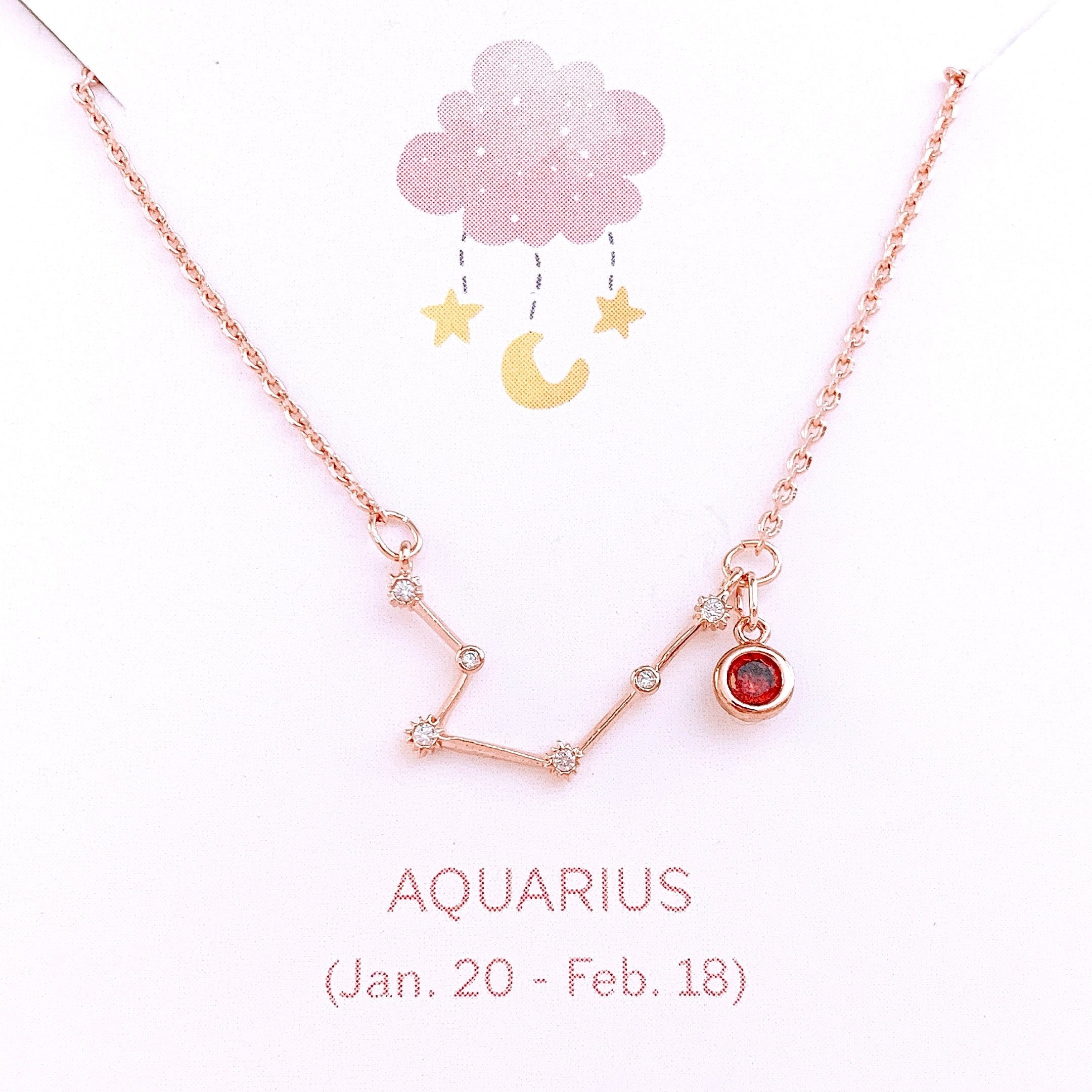 Rose Gold Zodiac Necklace, Birthstone Birthday Gift, Wanderlust Jewelry, Celestial Best Friend Gift, Aquarius Necklace