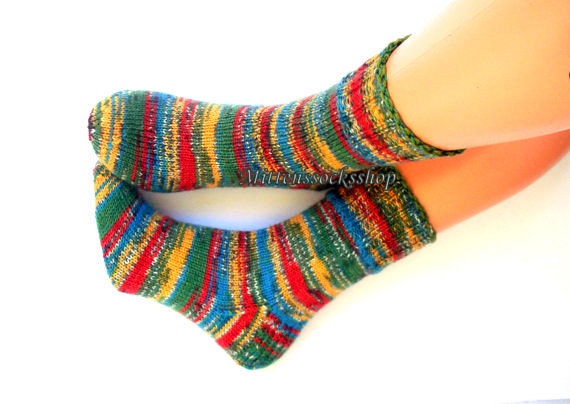 Green Blue Red Yellow Hand Knitted Socks Women's Colorful Girl's Men's Winter Warm Gift Idea 2021