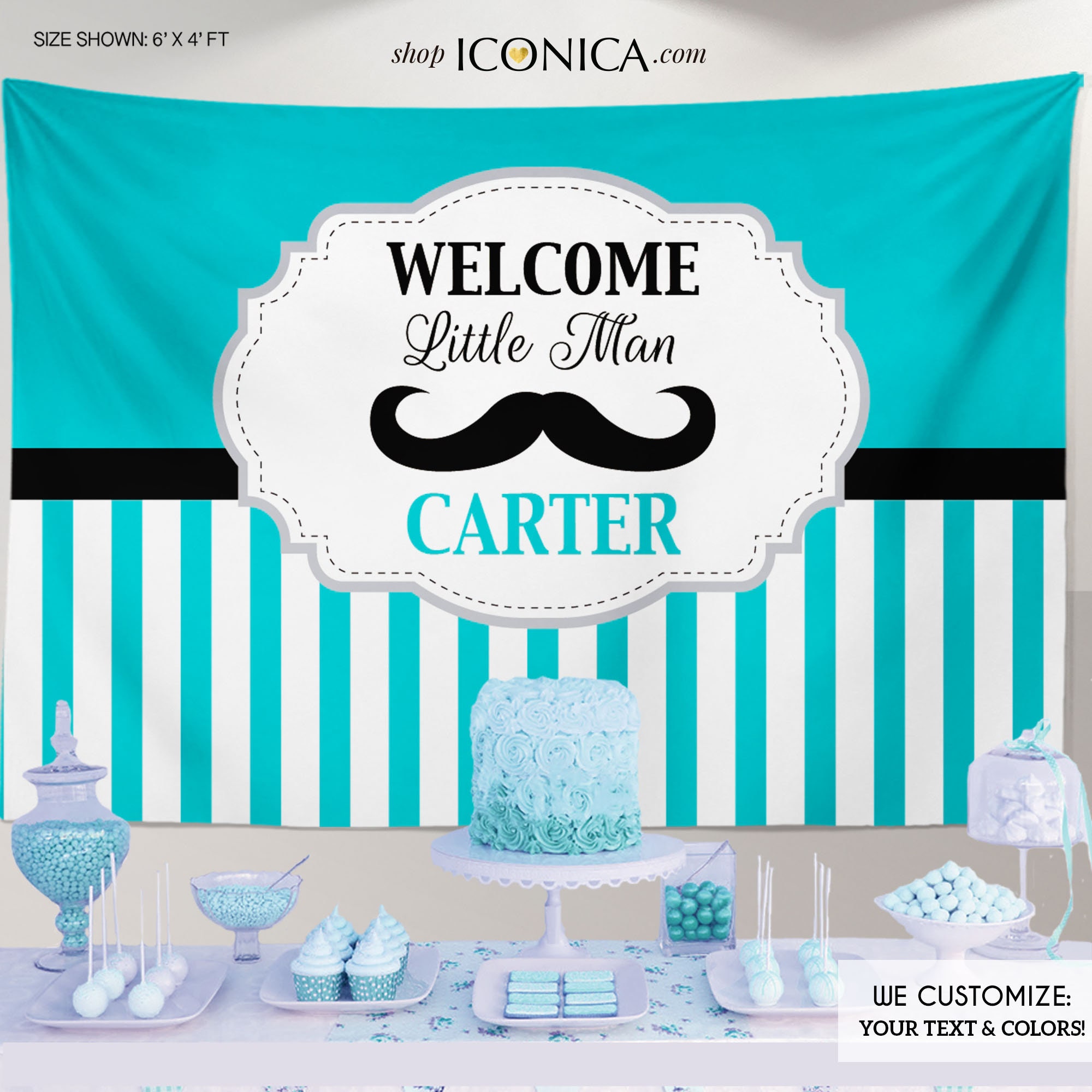Little Man Baby Shower Banner - Mustache Backdrop Any Color Party Type Of Event Age Printed Or Printable File
